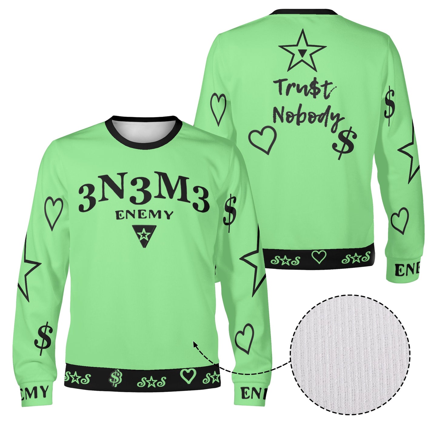 3.N.3.M.3 Enemy S.O.S Limited Edition Black/MintGreen Adult Crewneck Sweatshirt