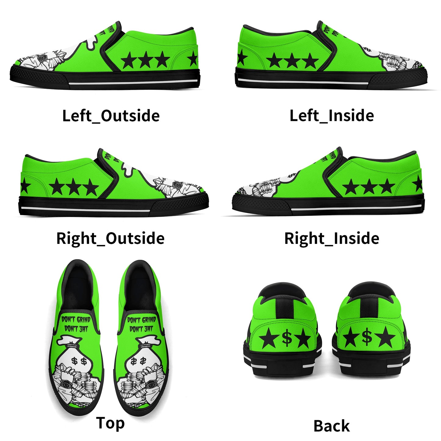 Money Man D.G.D.E (Dont Grind Dont Eat) Mens Goo Green Slip On Star Kicks