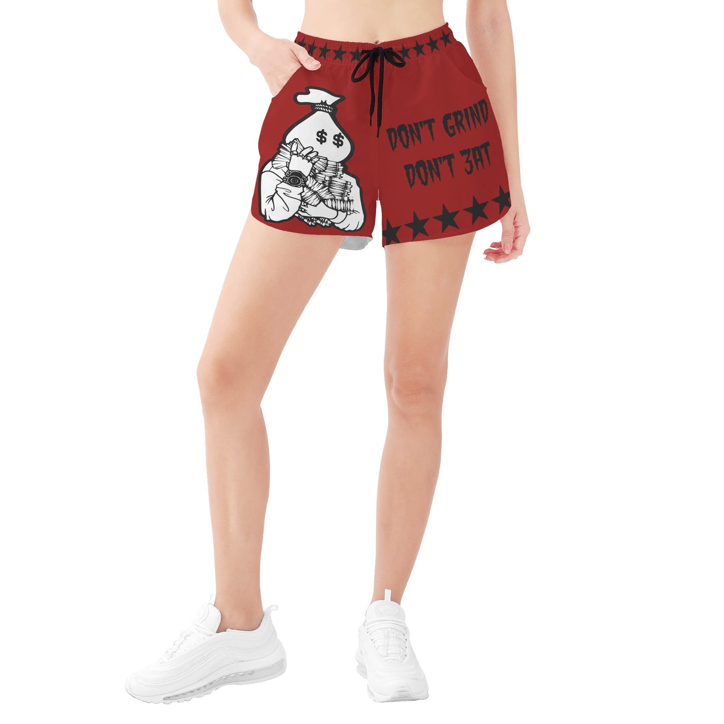 Money Man D.G.D.E (Dont Grind Dont Eat) Edition Womens Maroon Shorts