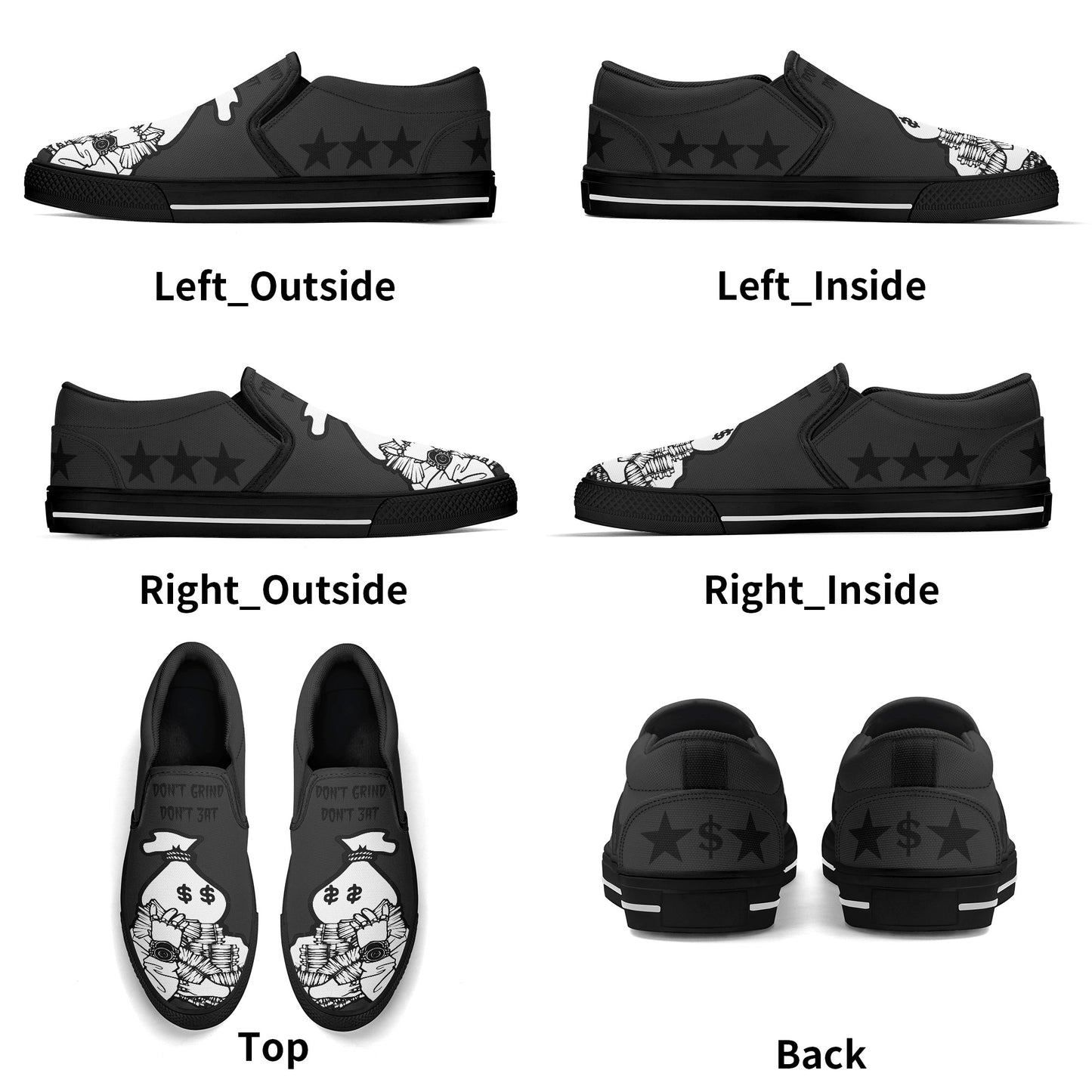 Money Man D.G.D.E (Dont Grind Dont Eat) Mens Black Slip On Star Kicks