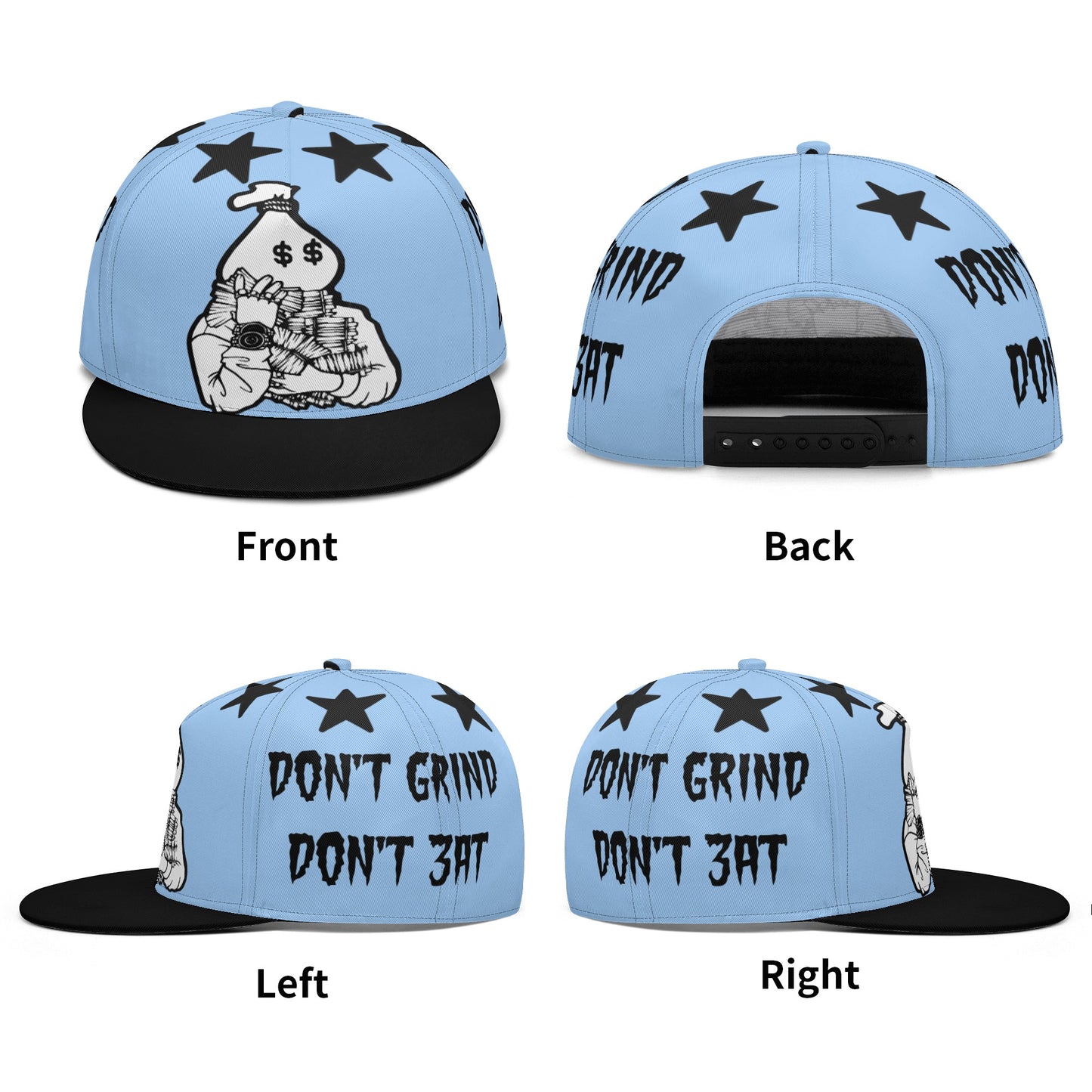 Money Man D.G.D.E (Dont Grind Dont Eat) Sky Blue Snapbacks