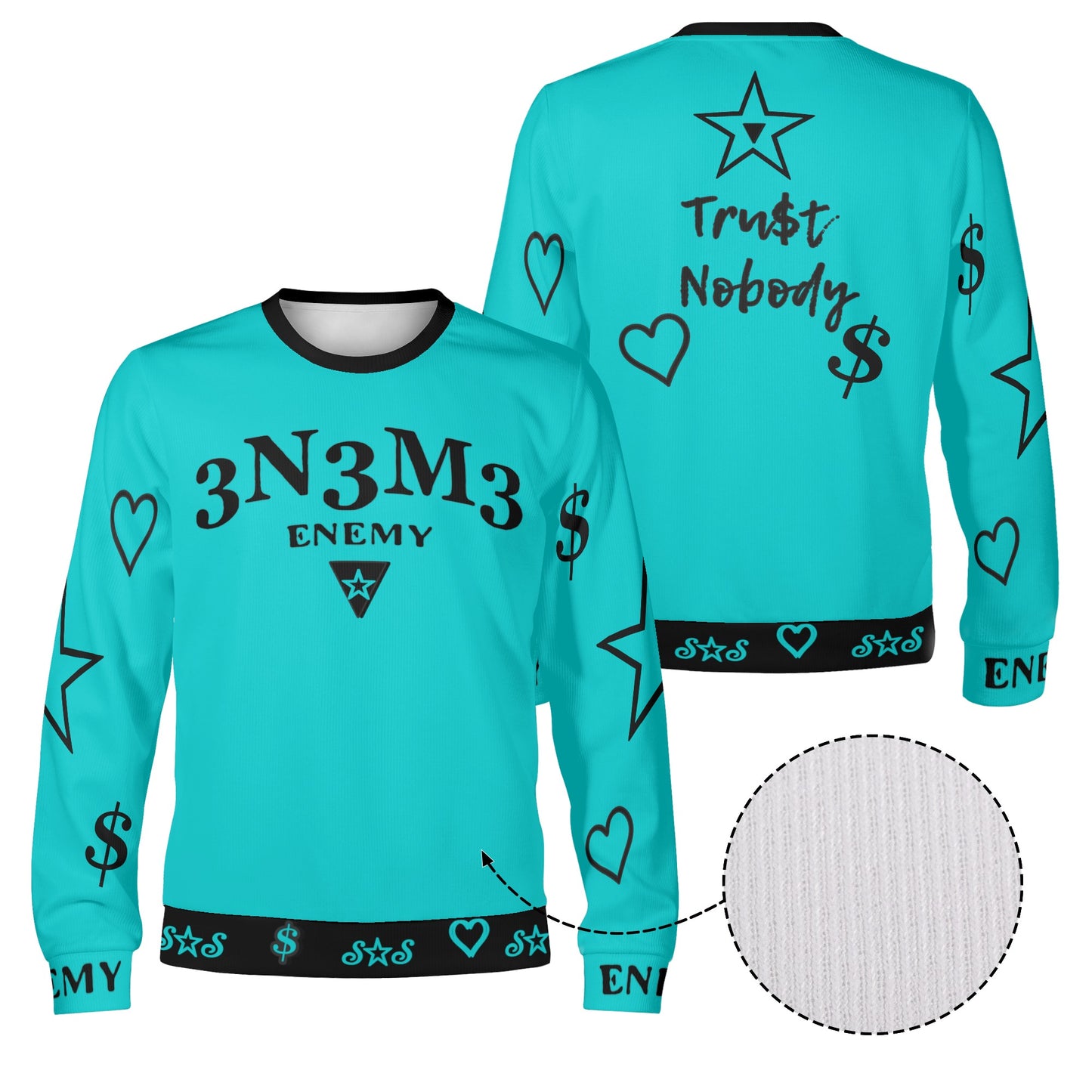 3.N.3.M.3 Enemy S.O.S Limited Edition Black/Turquoise Adult Crewneck Sweatshirt