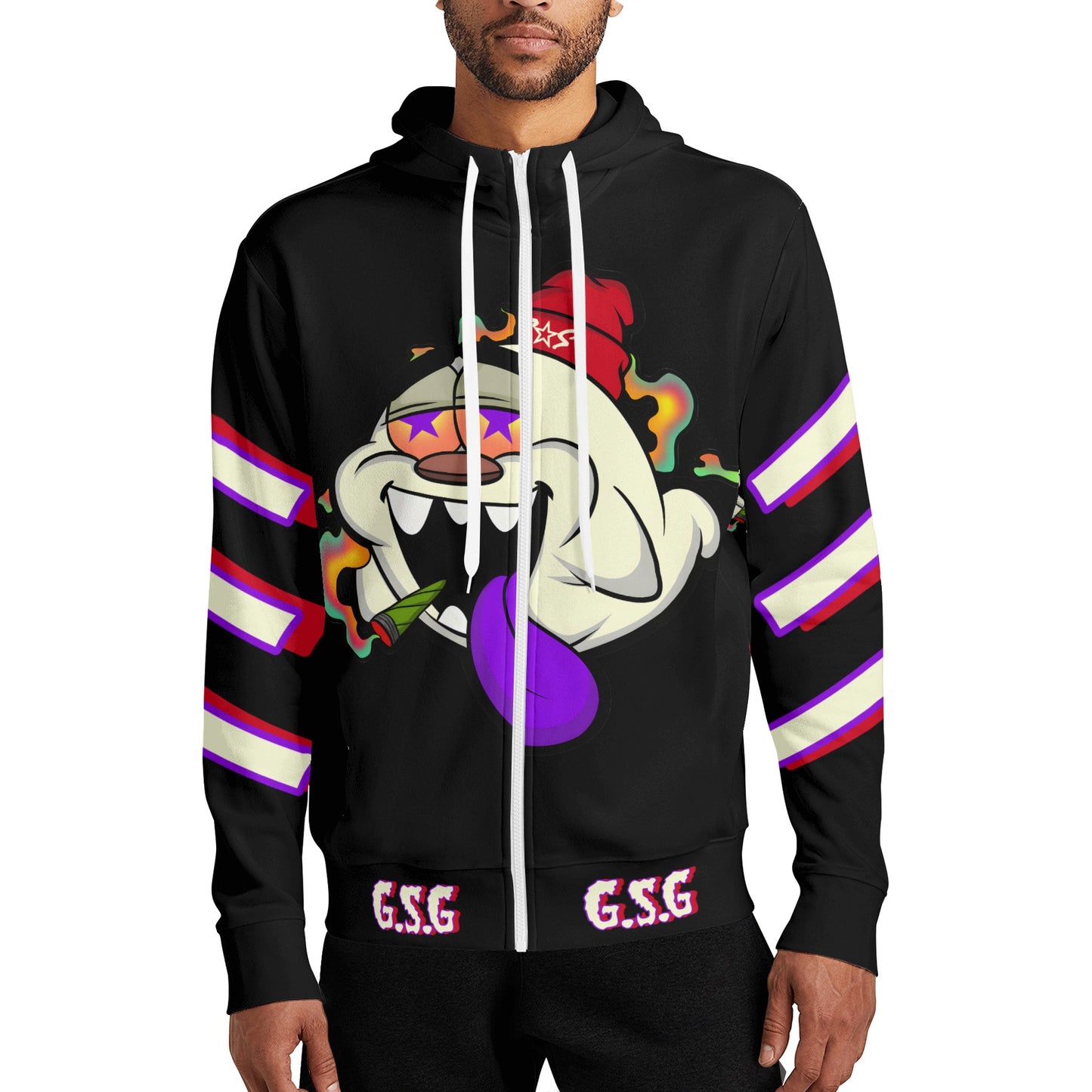 G.S.G Ghost Star Ghouls S.O.S Ghost Edition Black Adult Full Zip Turtleneck Hoodie Streetwear