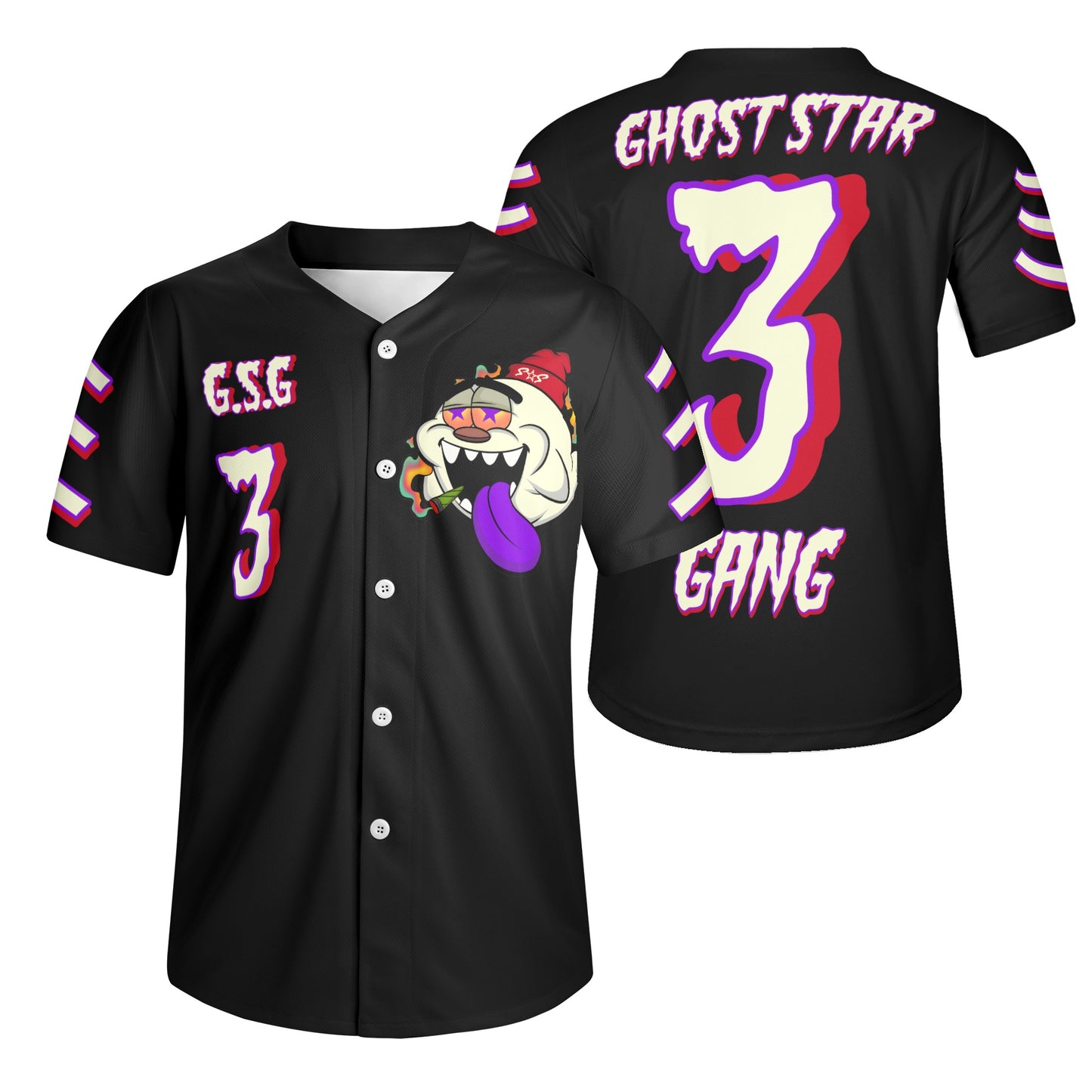 G.S.G Ghost Star Ghouls Mens Black Short Sleeve Baseball Jersey