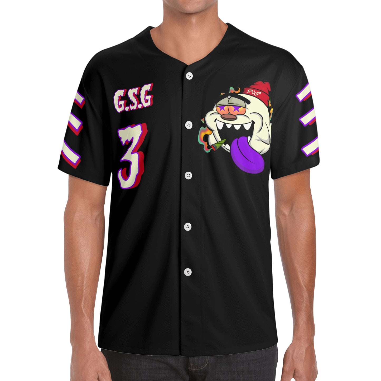 G.S.G Ghost Star Ghouls Mens Black Short Sleeve Baseball Jersey