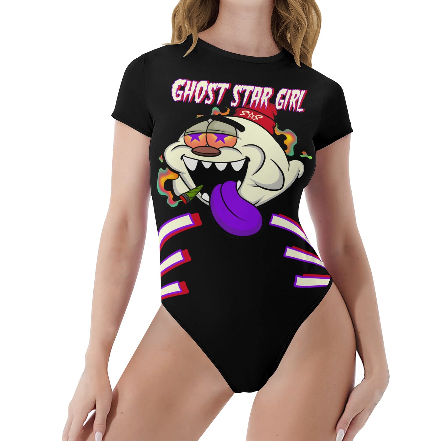 G.S.G Ghost Star Ghouls Black/Maroon Edition Womens Soft Short Sleeve Bodysuit