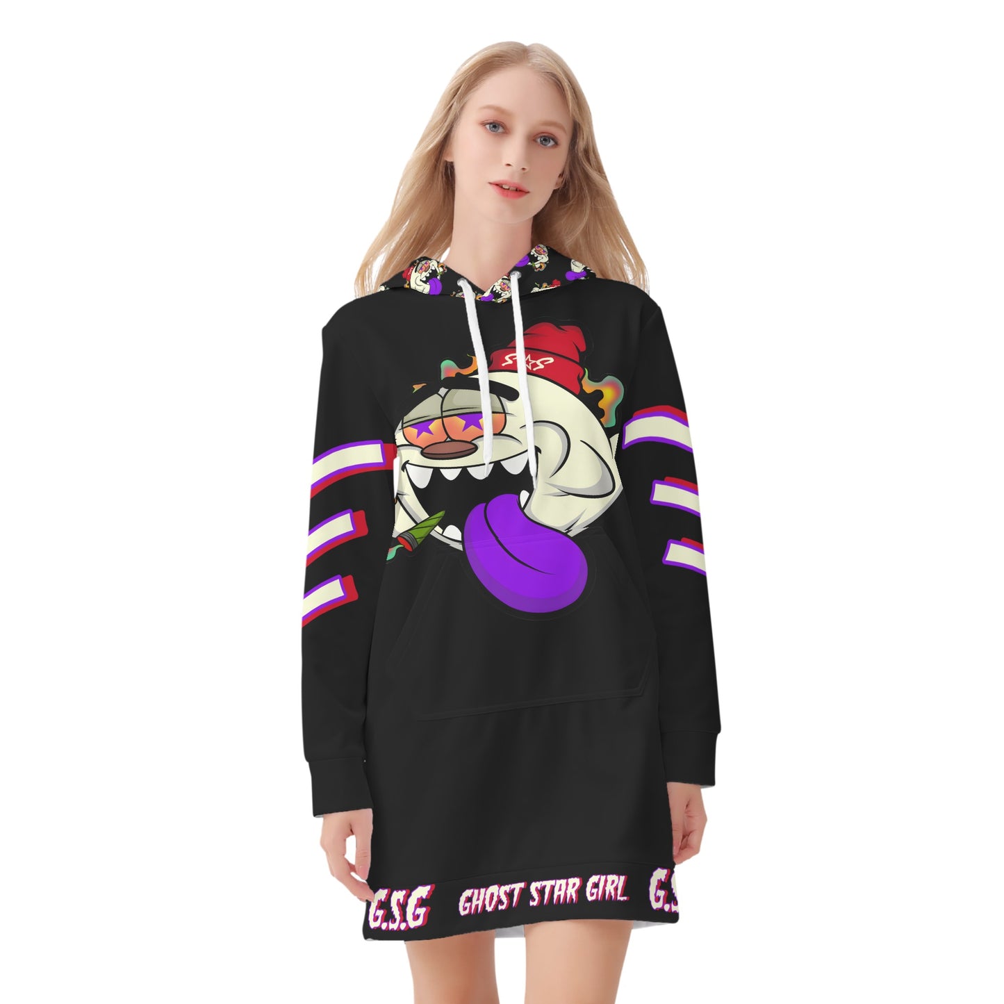 G.S.G Ghost Stat Girl Womens Black Hoodie Dress