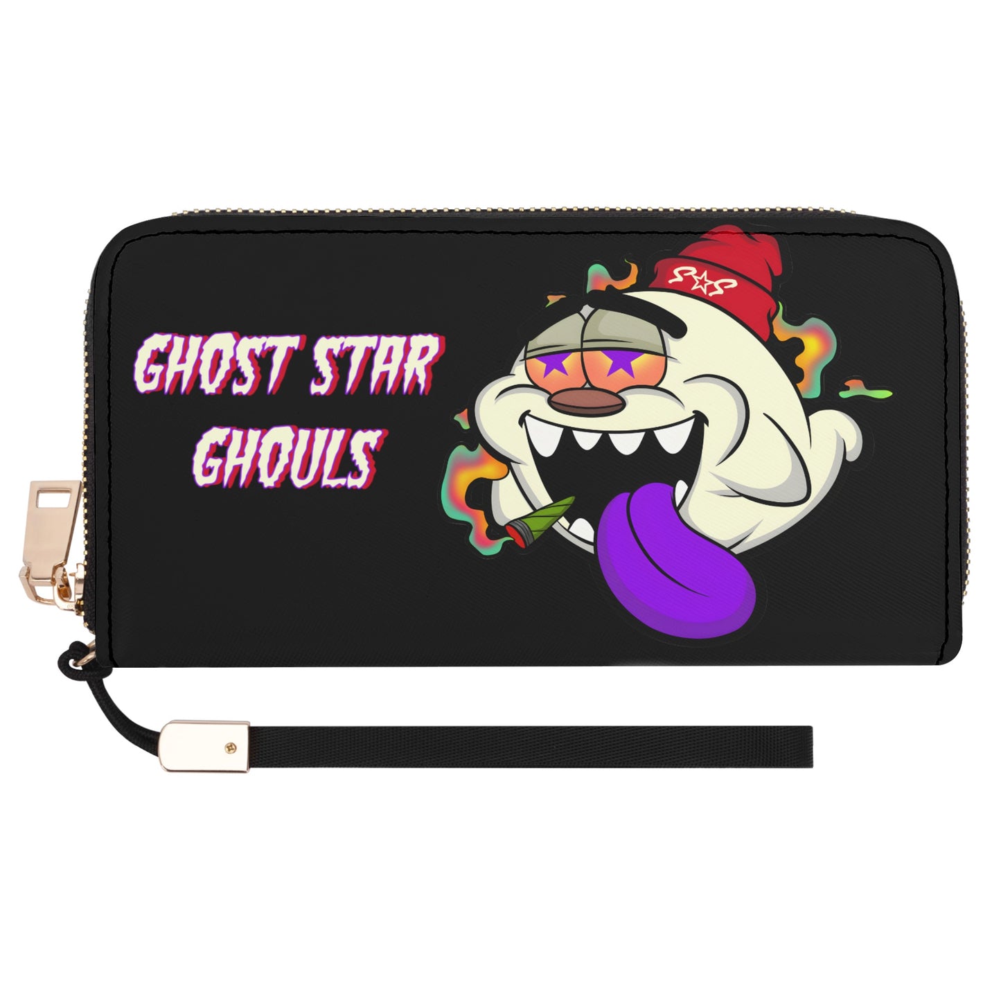 G.S.G Ghost Star Girl Black Leather Zipper Wristlet Wallet