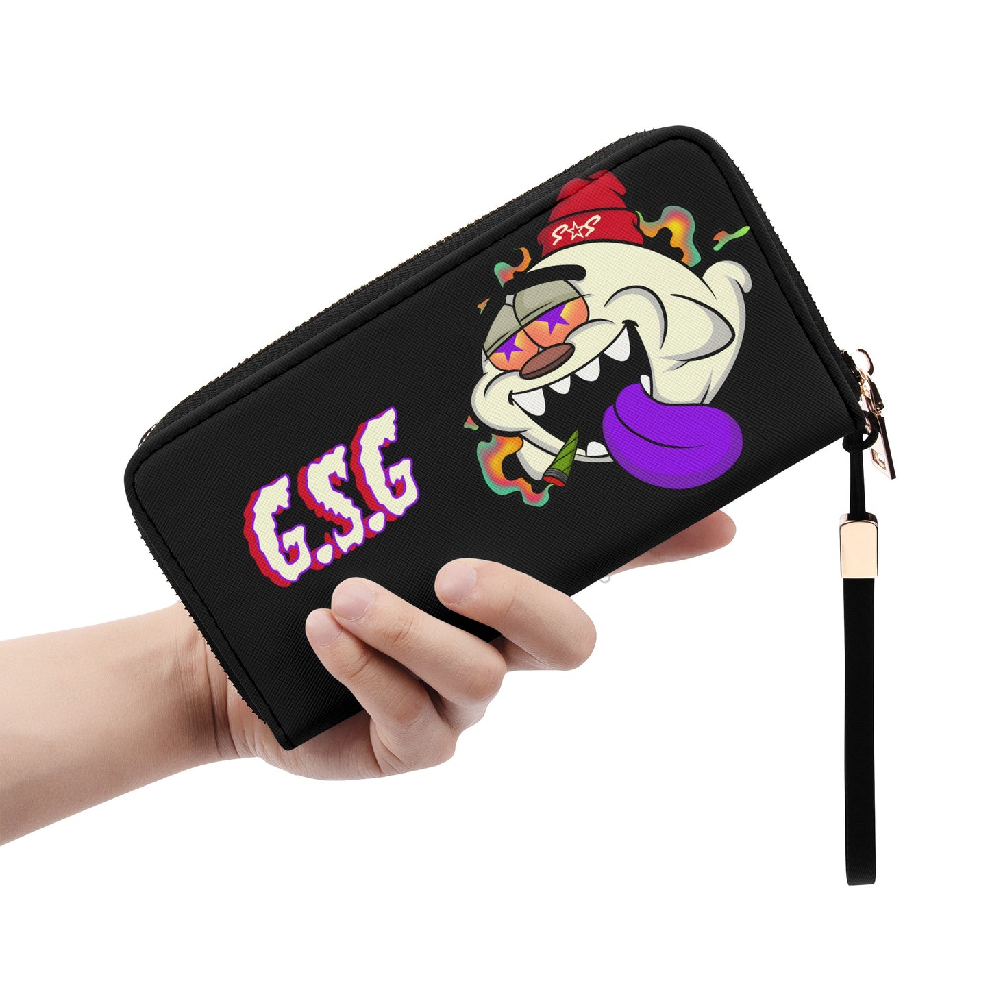 G.S.G Ghost Star Girl Black Leather Zipper Wristlet Wallet