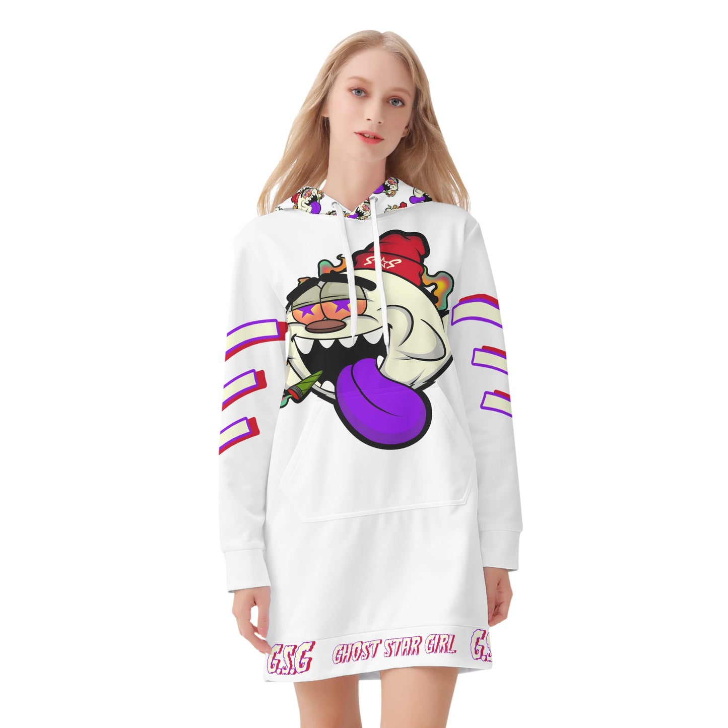 G.S.G Ghost Stat Girl Womens White Hoodie Dress