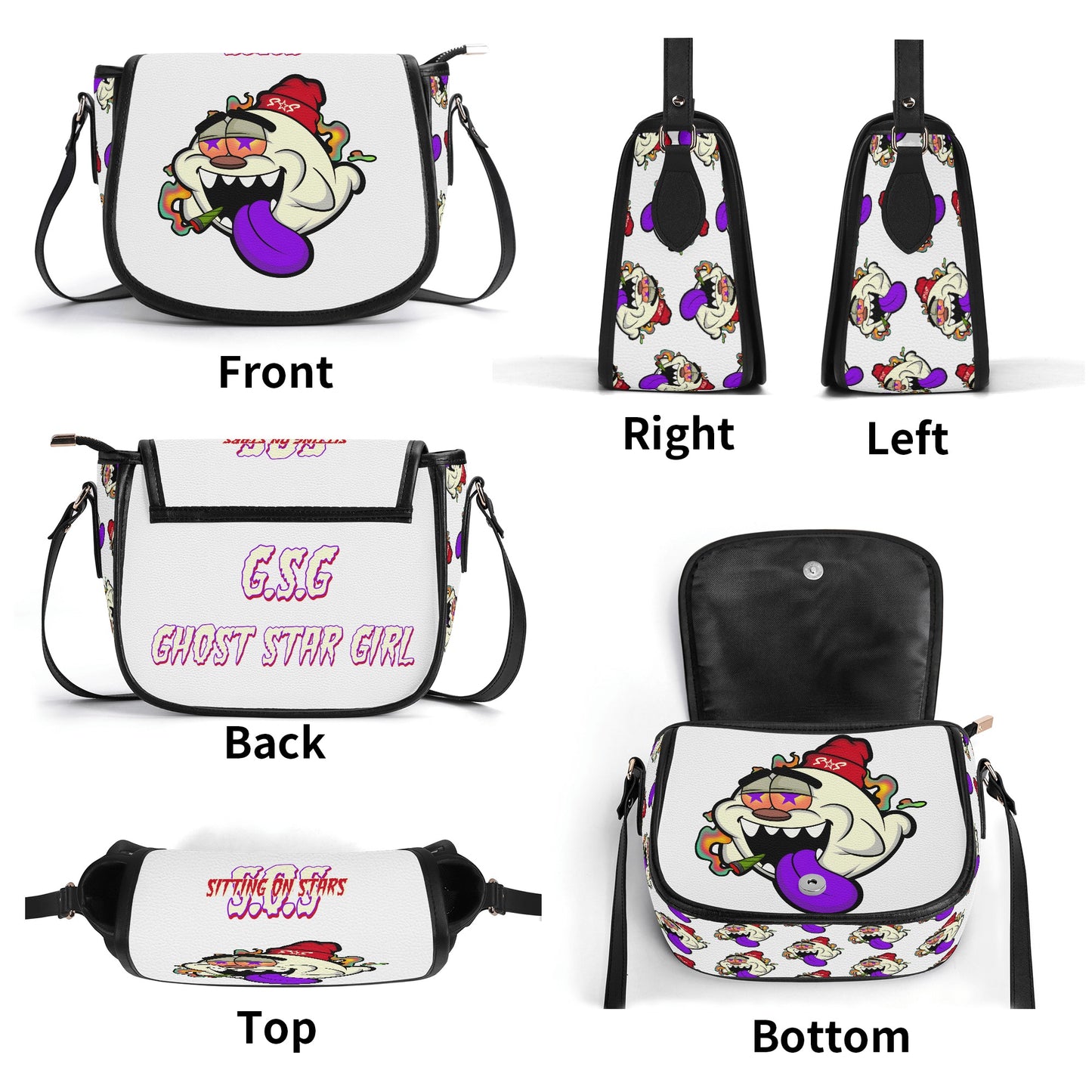 G.S.G Ghost Star Girl White Leather Saddle Bag