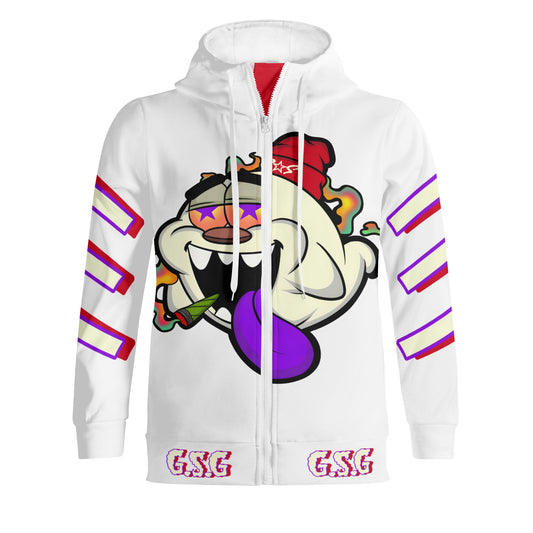 G.S.G Ghost Star Ghouls S.O.S Ghost Edition White Adult Full Zip Turtleneck Hoodie Streetwear