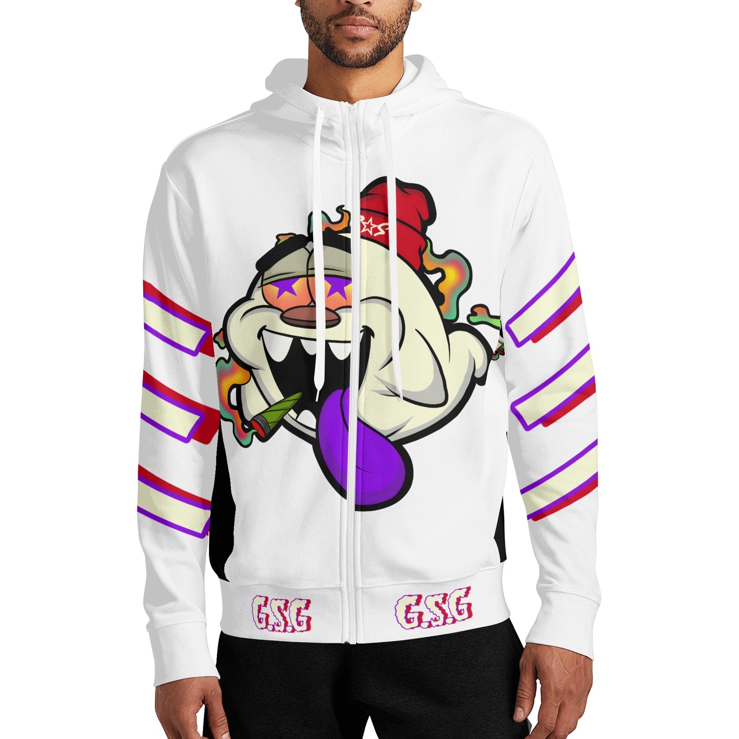 G.S.G Ghost Star Ghouls S.O.S Ghost Edition White Adult Full Zip Turtleneck Hoodie Streetwear