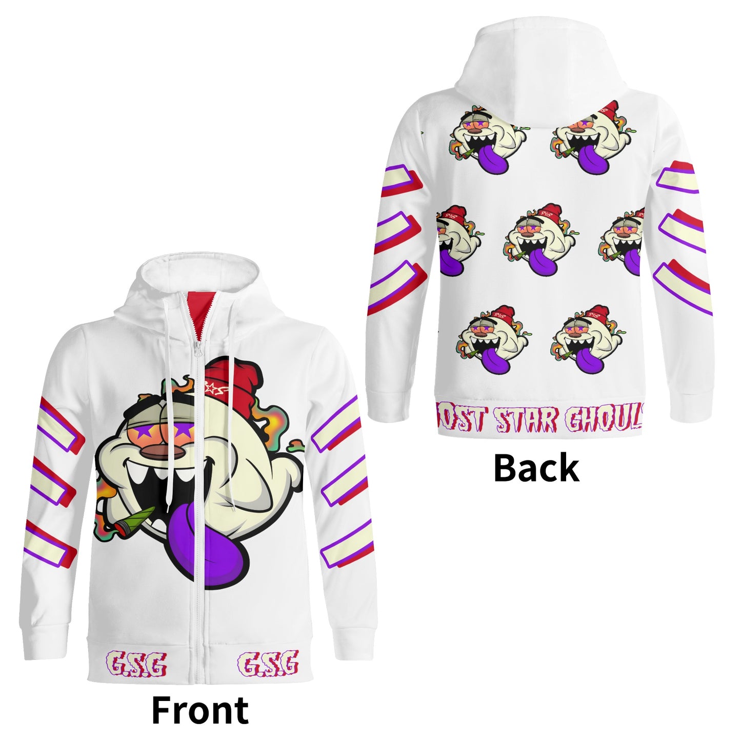 G.S.G Ghost Star Ghouls S.O.S Ghost Edition White Adult Full Zip Turtleneck Hoodie Streetwear