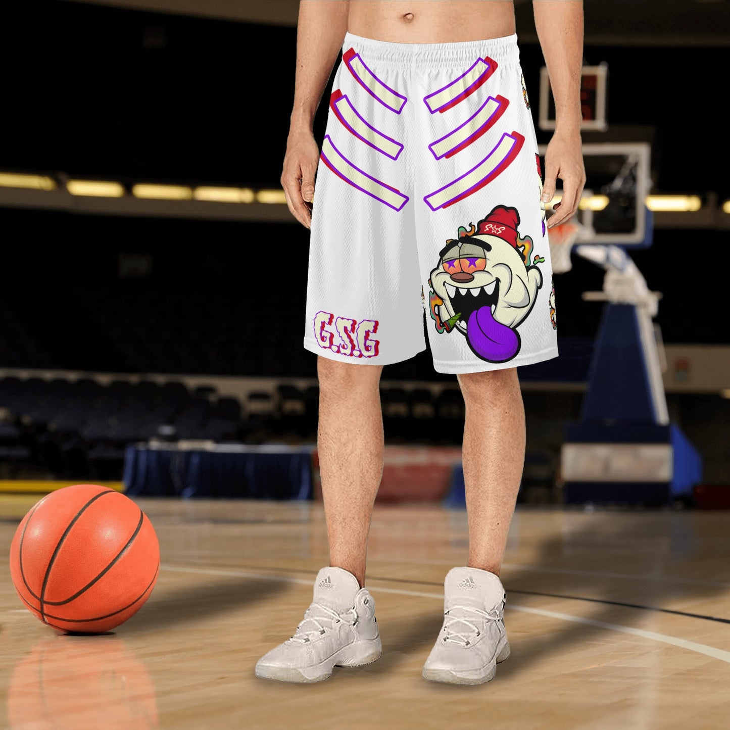 G.S.G Ghost Star Ghouls S.O.S Ghost Edition Mens White Basketball Shorts