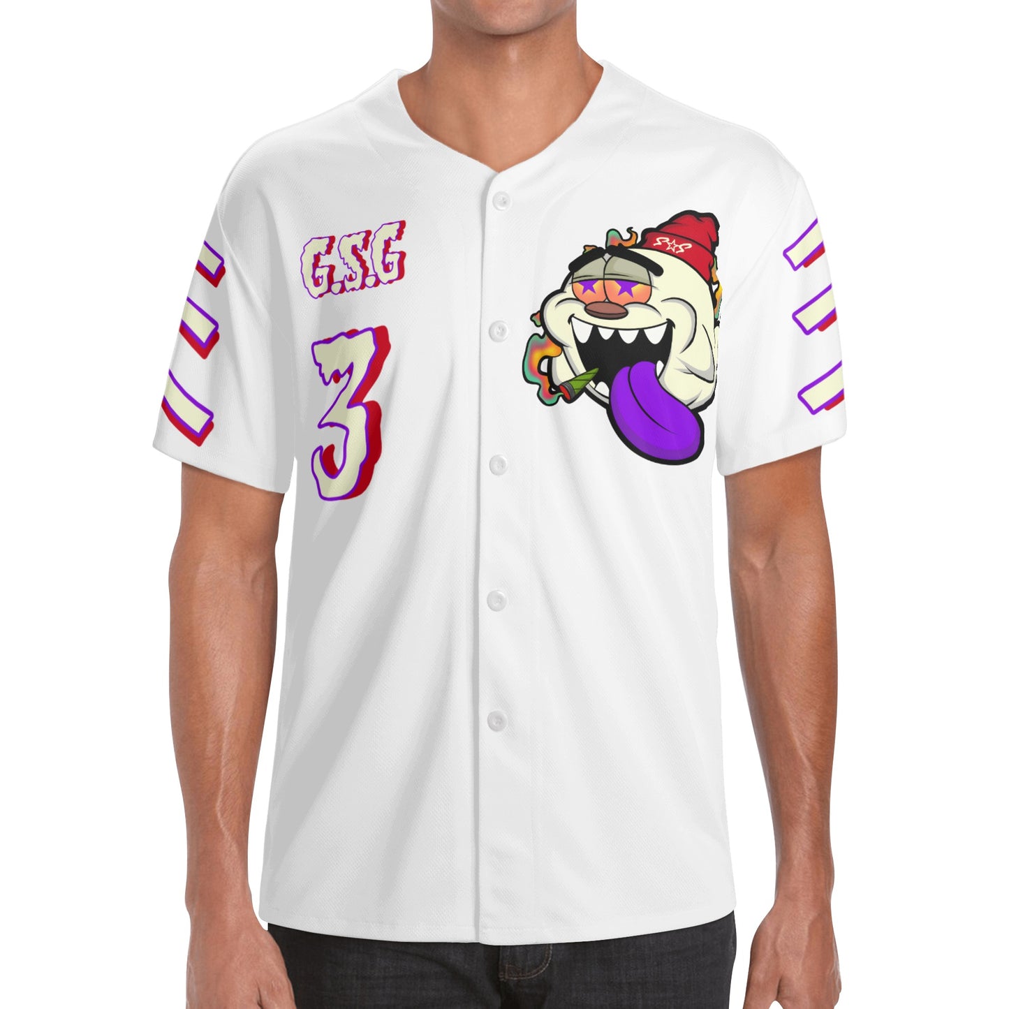 G.S.G Ghost Star Ghouls Mens White Short Sleeve Baseball Jersey