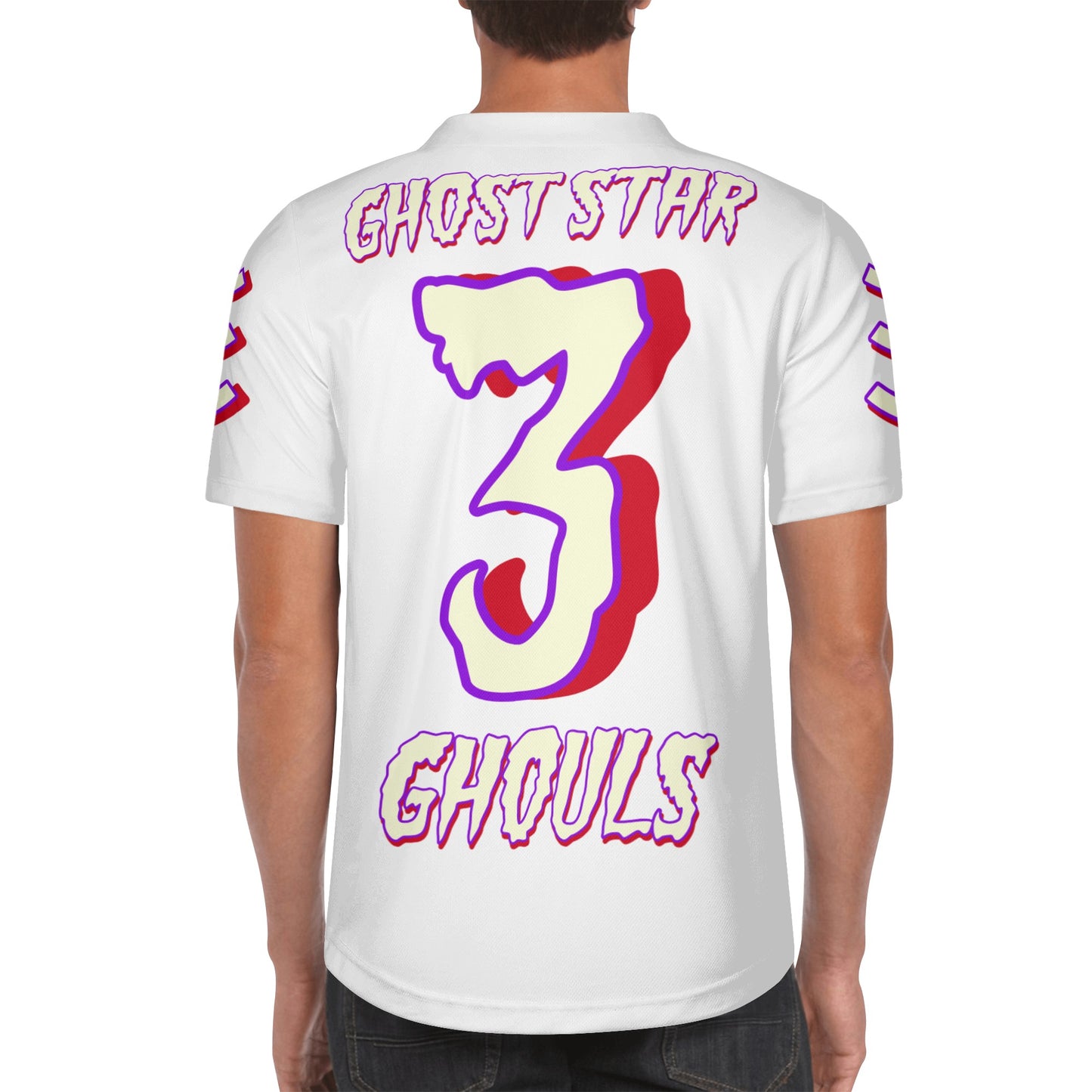 G.S.G Ghost Star Ghouls Mens White Short Sleeve Baseball Jersey