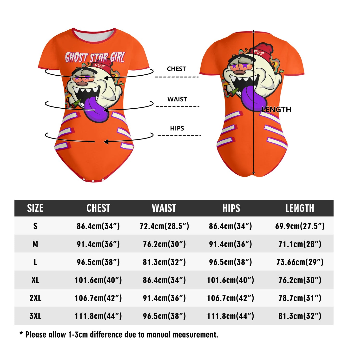 G.S.G Ghost Star Girl S.O.S Ghost Edition Womens Dark Orange Soft Short Sleeve Bodysuit