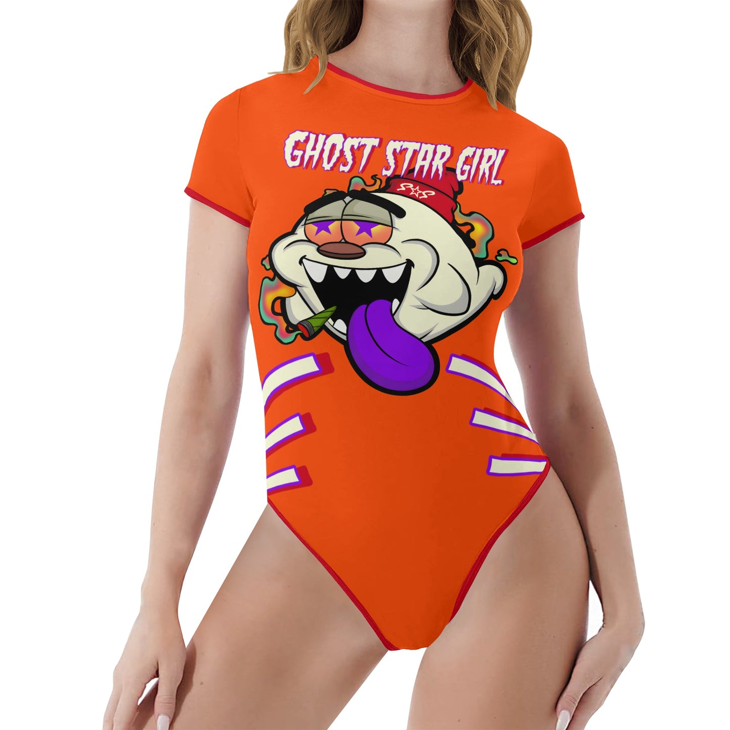 G.S.G Ghost Star Girl S.O.S Ghost Edition Womens Dark Orange Soft Short Sleeve Bodysuit