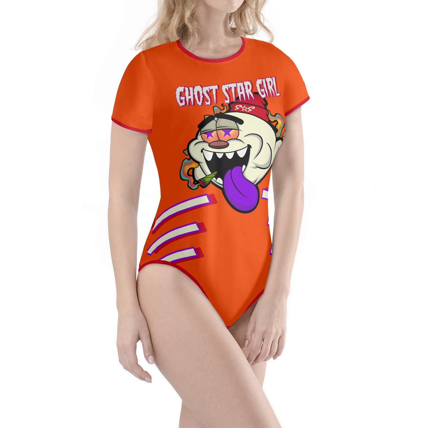 G.S.G Ghost Star Girl S.O.S Ghost Edition Womens Dark Orange Soft Short Sleeve Bodysuit