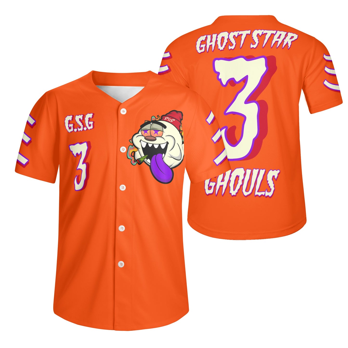 G.S.G Ghost Star Ghouls Mens Dark Orange Short Sleeve Baseball Jersey