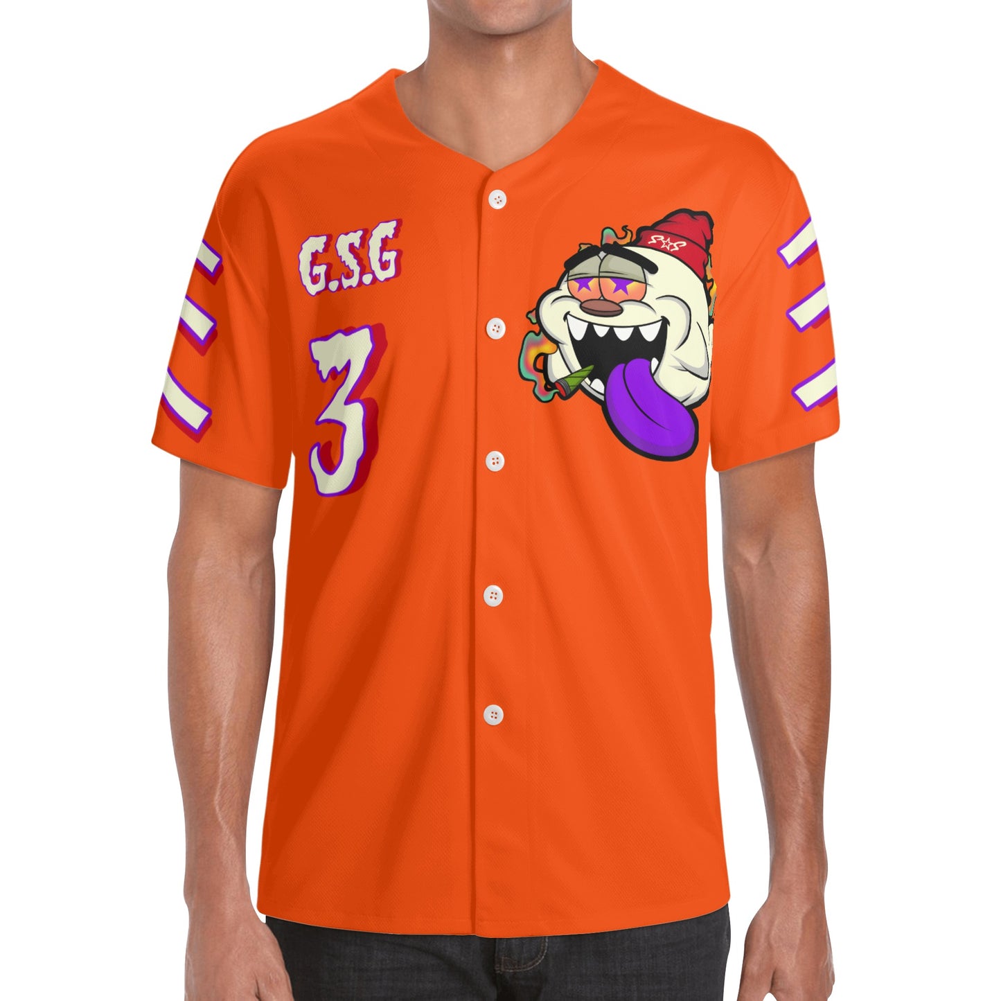 G.S.G Ghost Star Ghouls Mens Dark Orange Short Sleeve Baseball Jersey