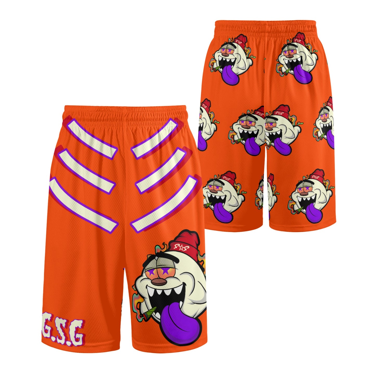 G.S.G Ghost Star Ghouls S.O.S Ghost Edition Mens Dark Orange Basketball Shorts