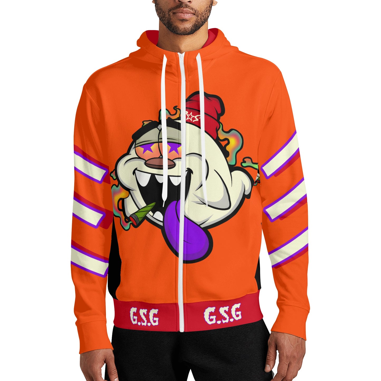 G.S.G Ghost Star Ghouls S.O.S Ghost Edition Dark Orange Adult Full Zip Turtleneck Hoodie Streetwear