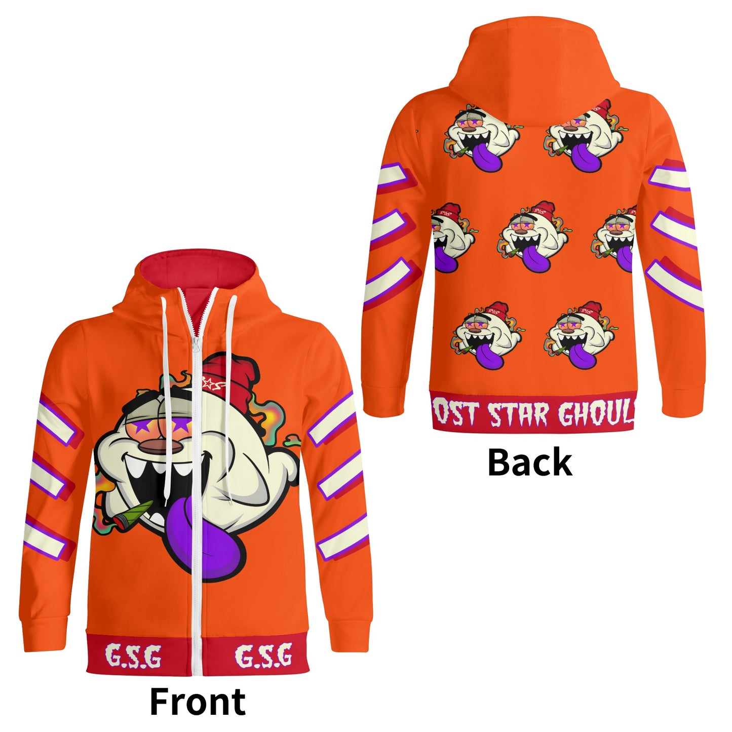 G.S.G Ghost Star Ghouls S.O.S Ghost Edition Dark Orange Adult Full Zip Turtleneck Hoodie Streetwear