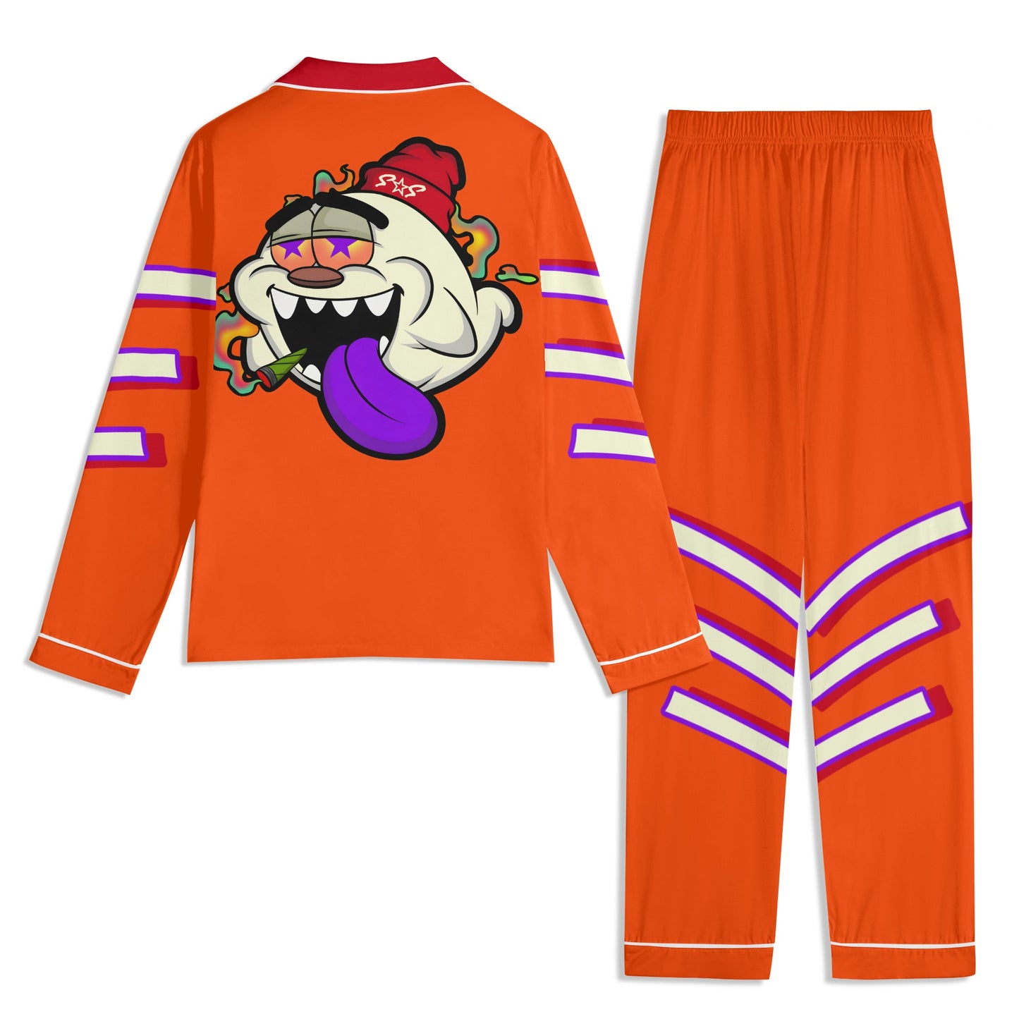 G.S.G Ghost Star Ghouls Unisex DarkOrange/Maroon Long Sleeve Adult Nightwear Pajama Set