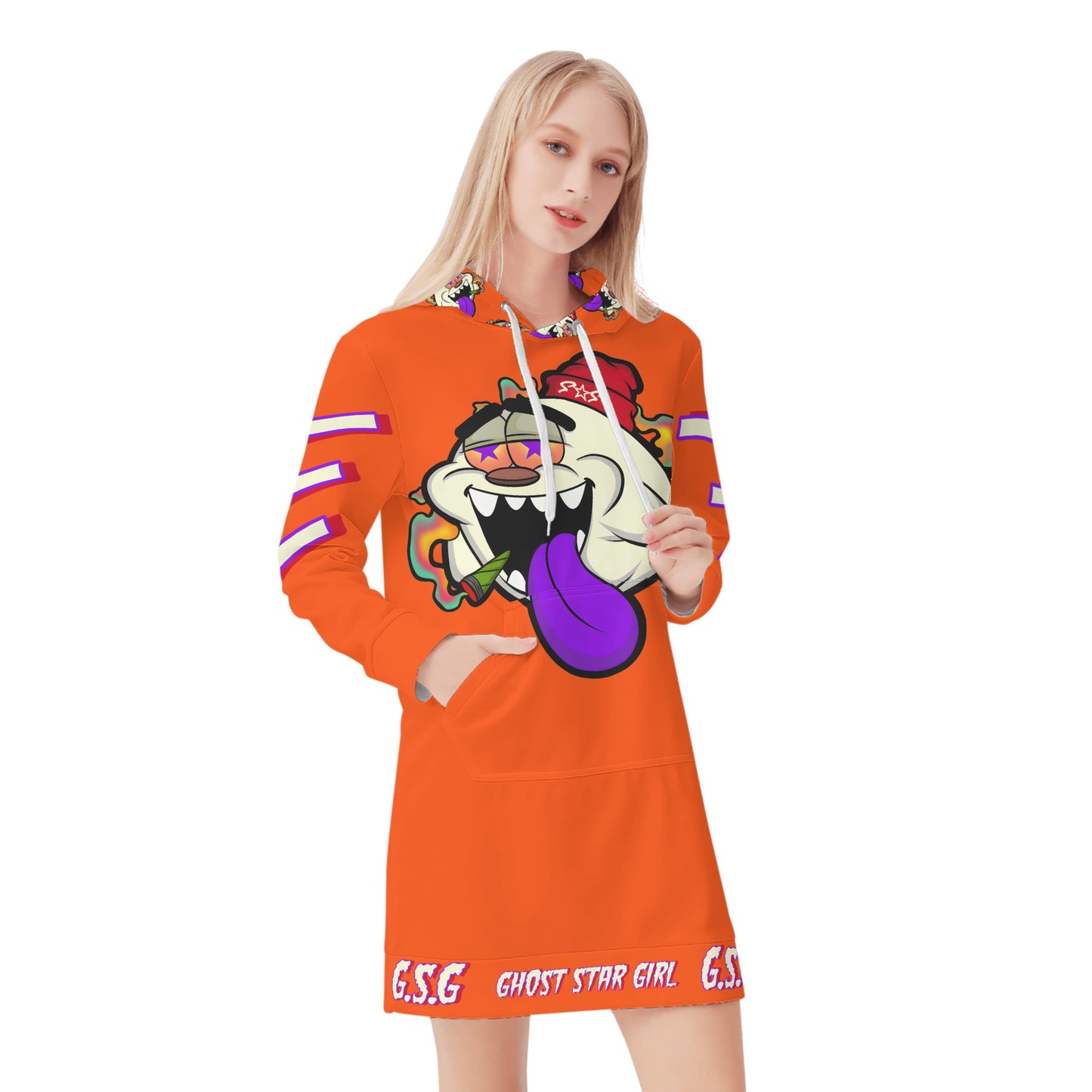 G.S.G Ghost Stat Girl Womens Dark Orange Hoodie Dress