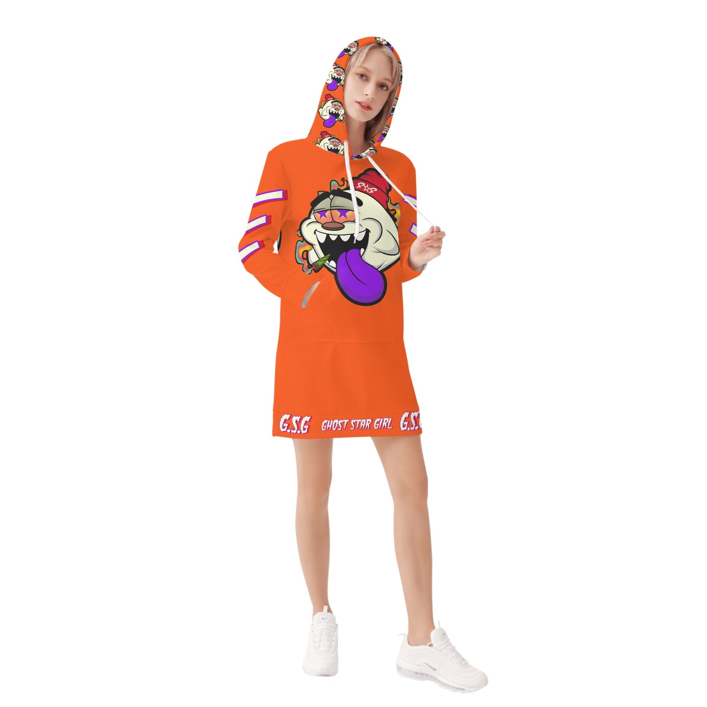 G.S.G Ghost Stat Girl Womens Dark Orange Hoodie Dress