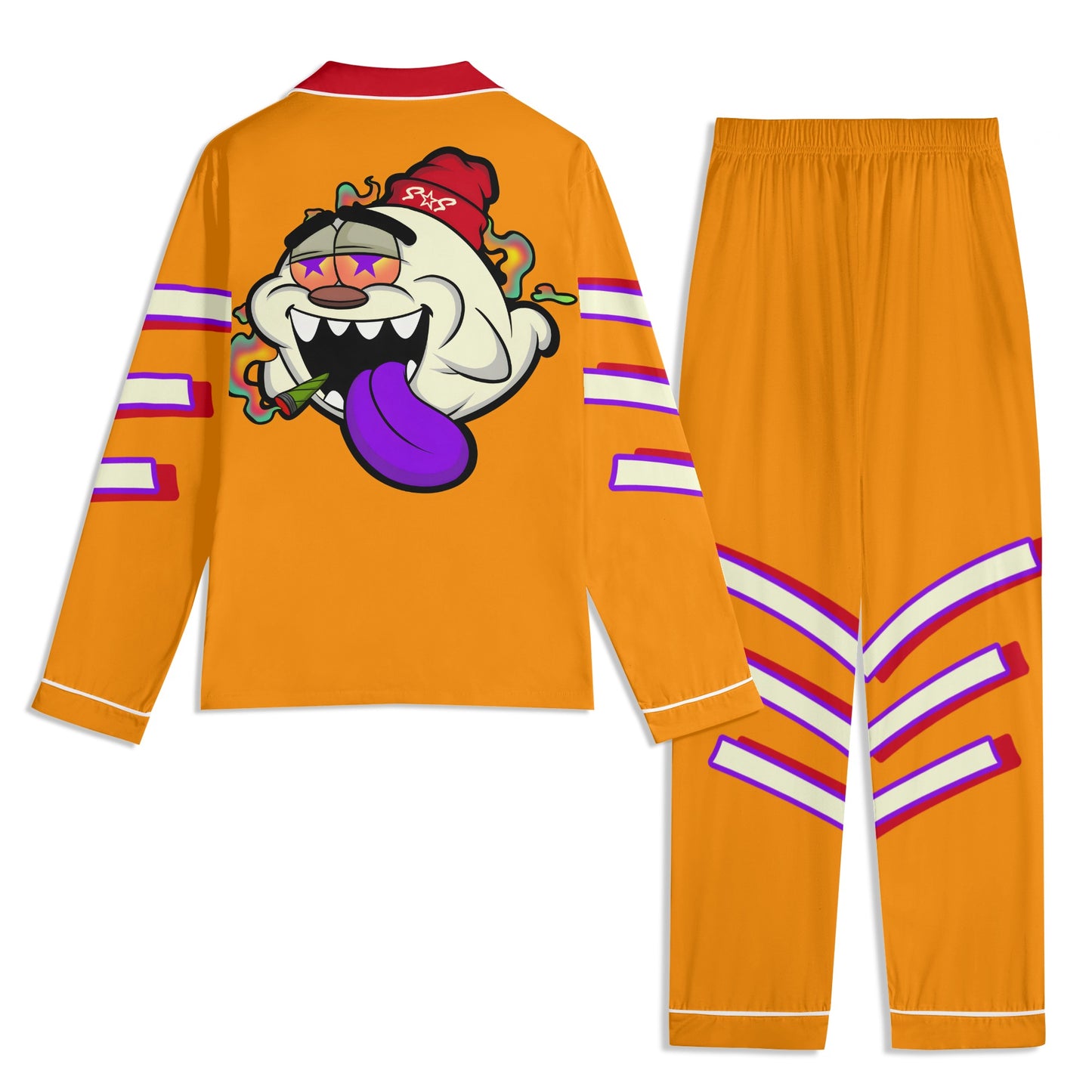 G.S.G Ghost Star Ghouls Unisex Orange/Maroon Long Sleeve Adult Nightwear Pajama Set