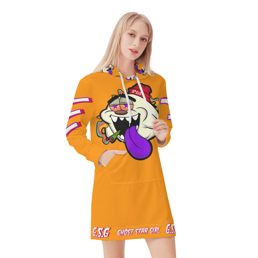 G.S.G Ghost Stat Girl Womens Orange Hoodie Dress