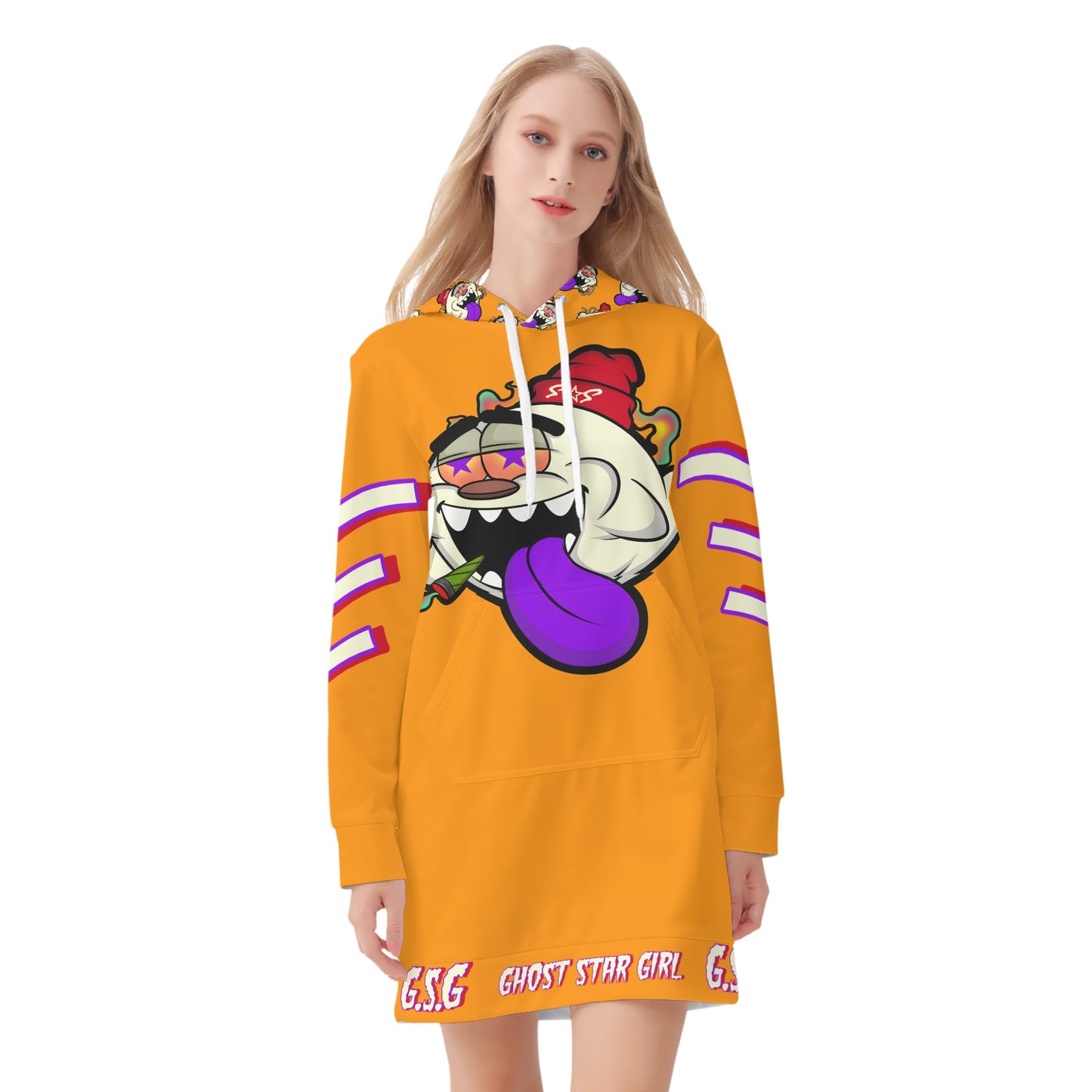 G.S.G Ghost Stat Girl Womens Orange Hoodie Dress