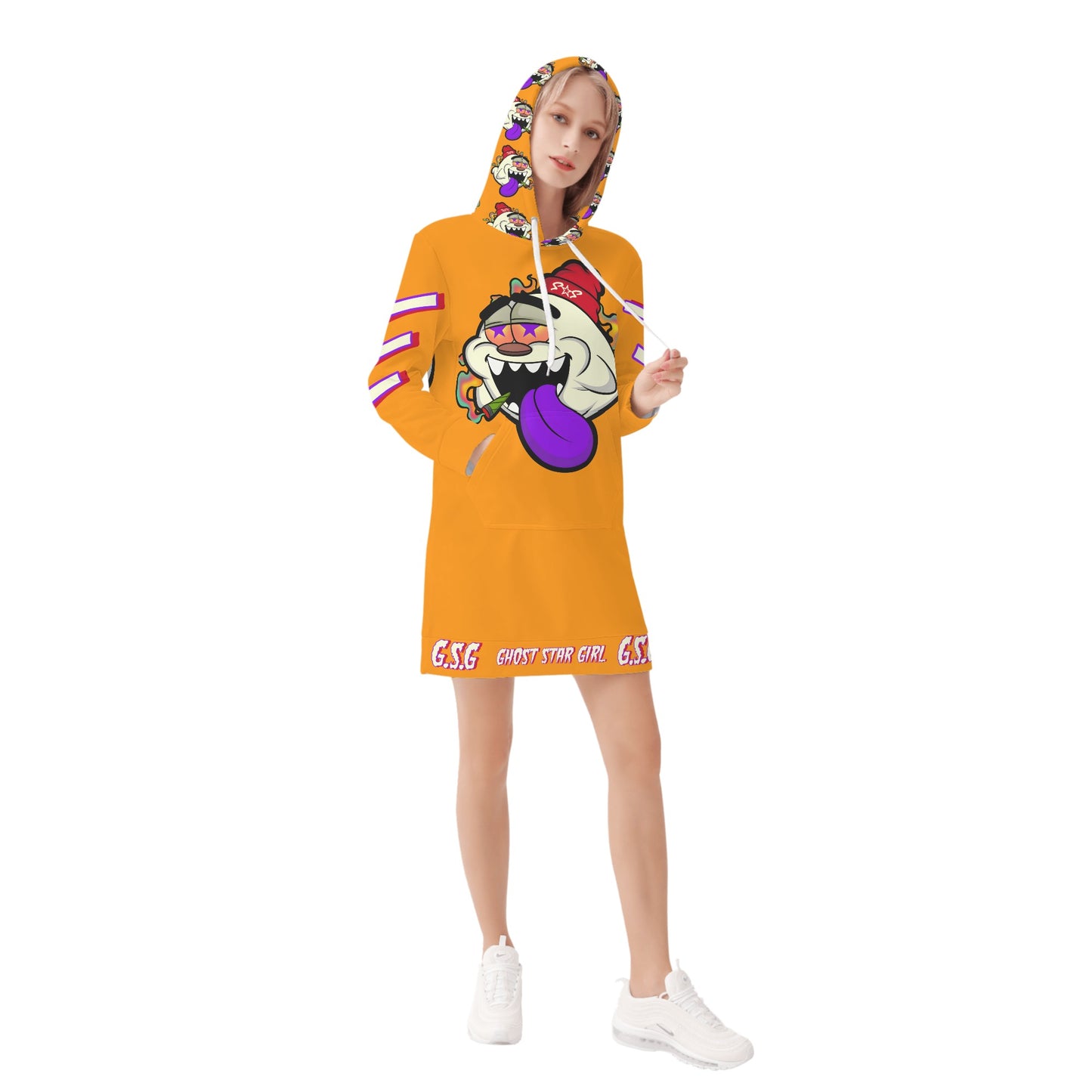 G.S.G Ghost Stat Girl Womens Orange Hoodie Dress