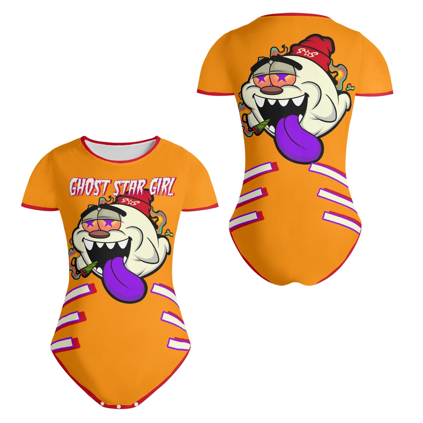 G.S.G Ghost Star Girl Orange/Maroon Edition Womens Soft Short Sleeve Bodysuit