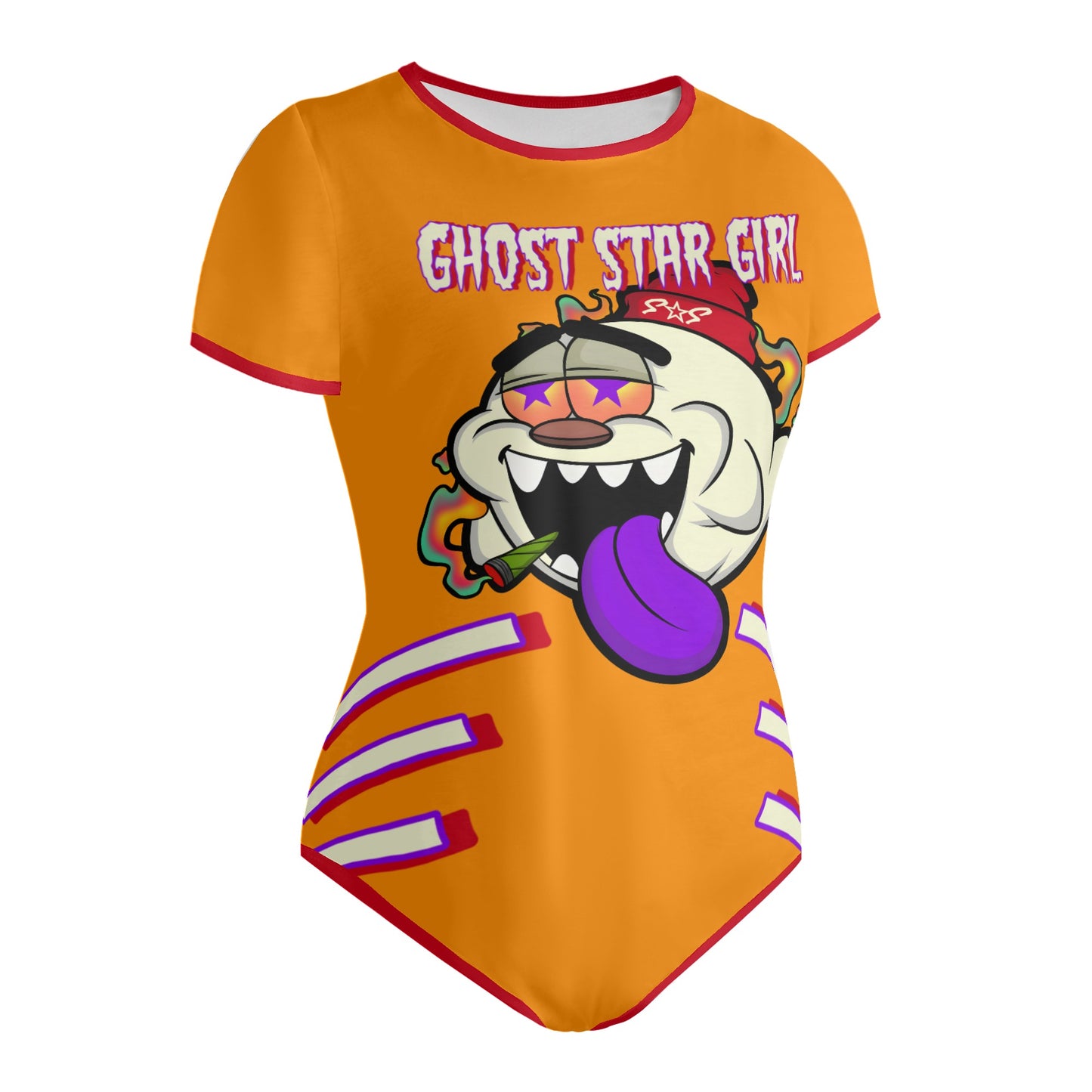 G.S.G Ghost Star Girl Orange/Maroon Edition Womens Soft Short Sleeve Bodysuit