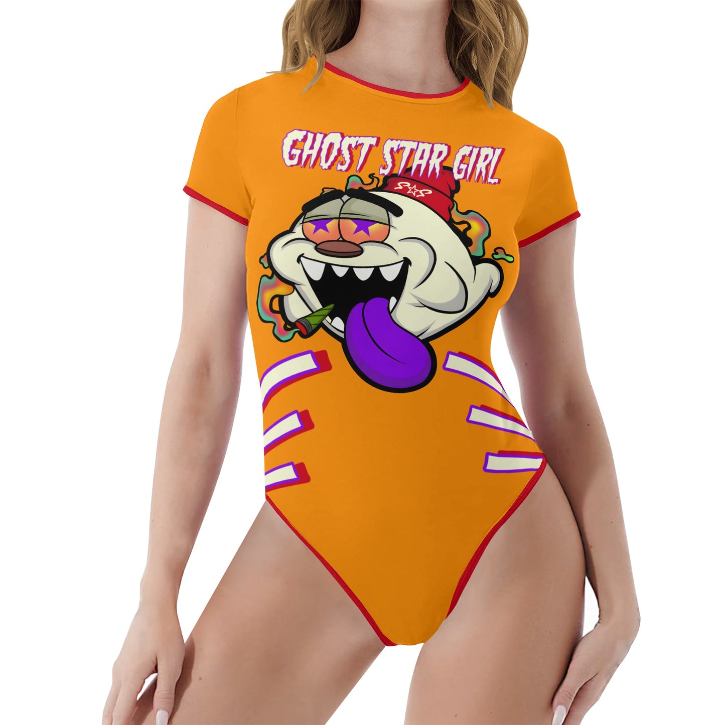 G.S.G Ghost Star Girl Orange/Maroon Edition Womens Soft Short Sleeve Bodysuit