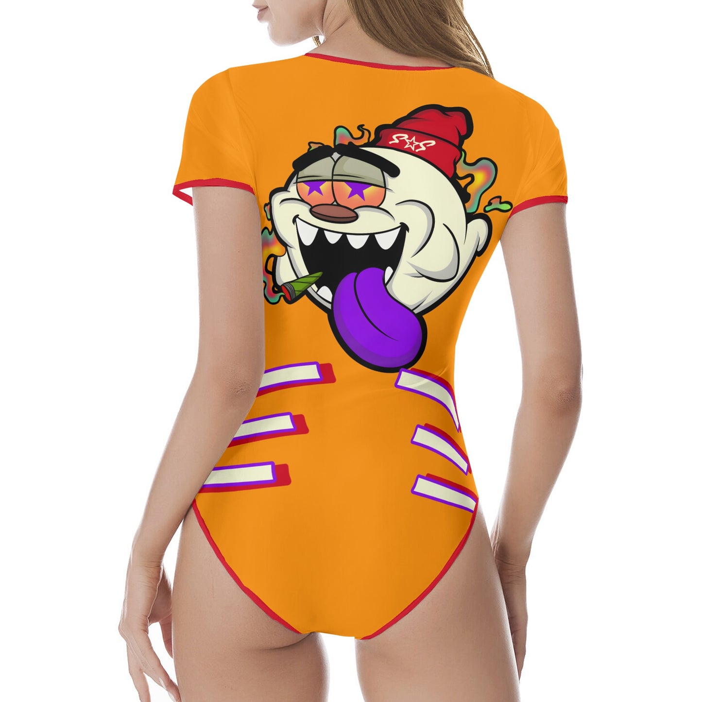 G.S.G Ghost Star Girl Orange/Maroon Edition Womens Soft Short Sleeve Bodysuit