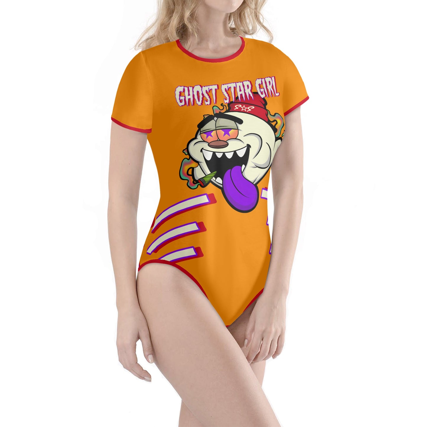 G.S.G Ghost Star Girl Orange/Maroon Edition Womens Soft Short Sleeve Bodysuit