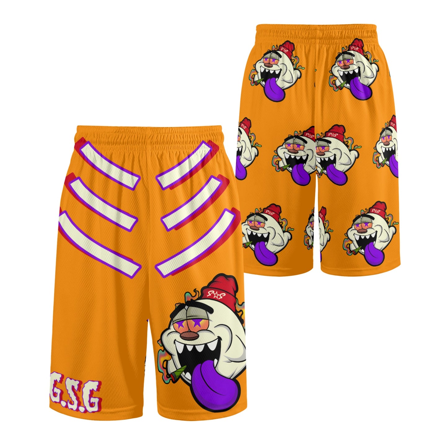 G.S.G Ghost Star Ghouls S.O.S Ghost Edition Mens Orange Basketball Shorts