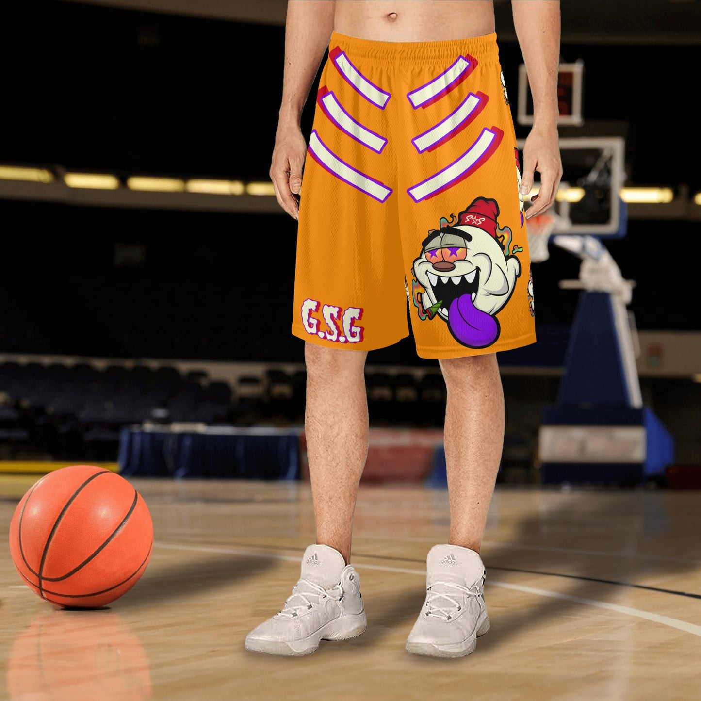 G.S.G Ghost Star Ghouls S.O.S Ghost Edition Mens Orange Basketball Shorts