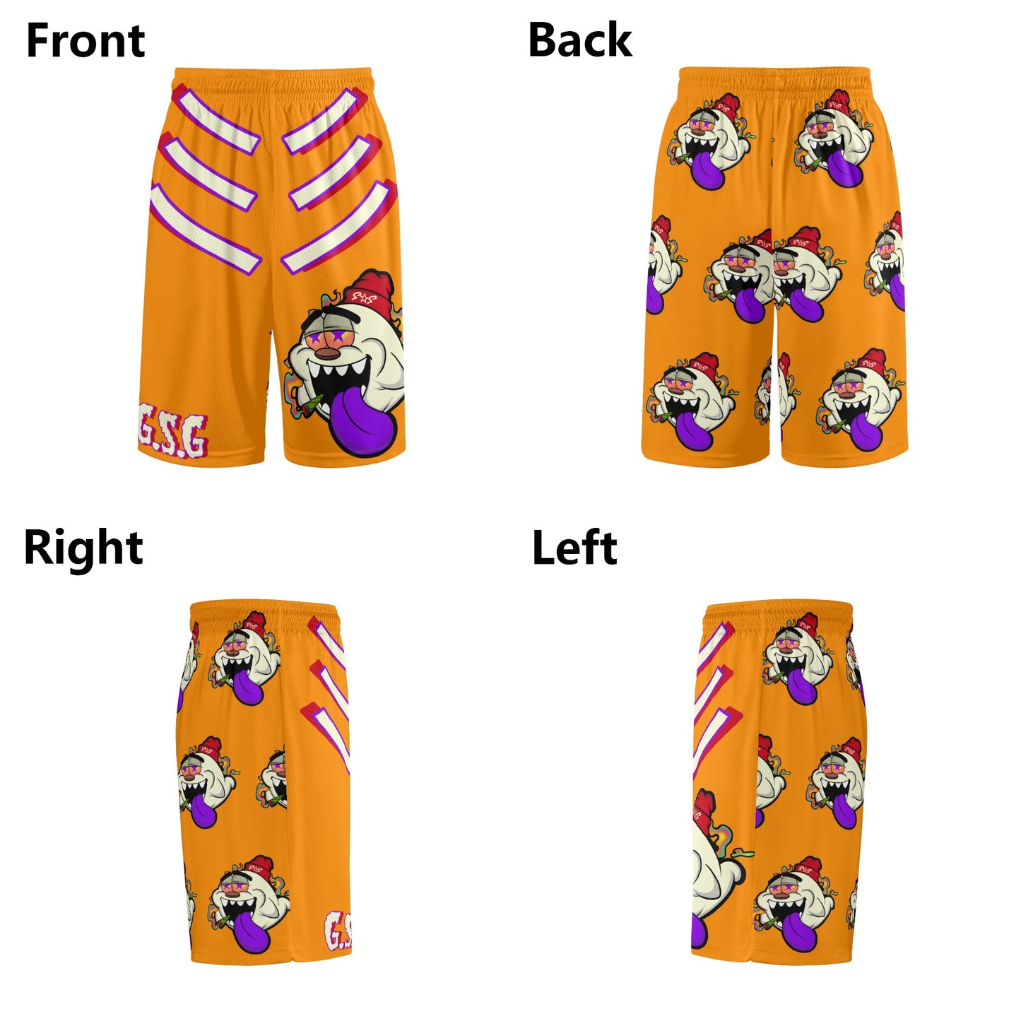 G.S.G Ghost Star Ghouls S.O.S Ghost Edition Mens Orange Basketball Shorts