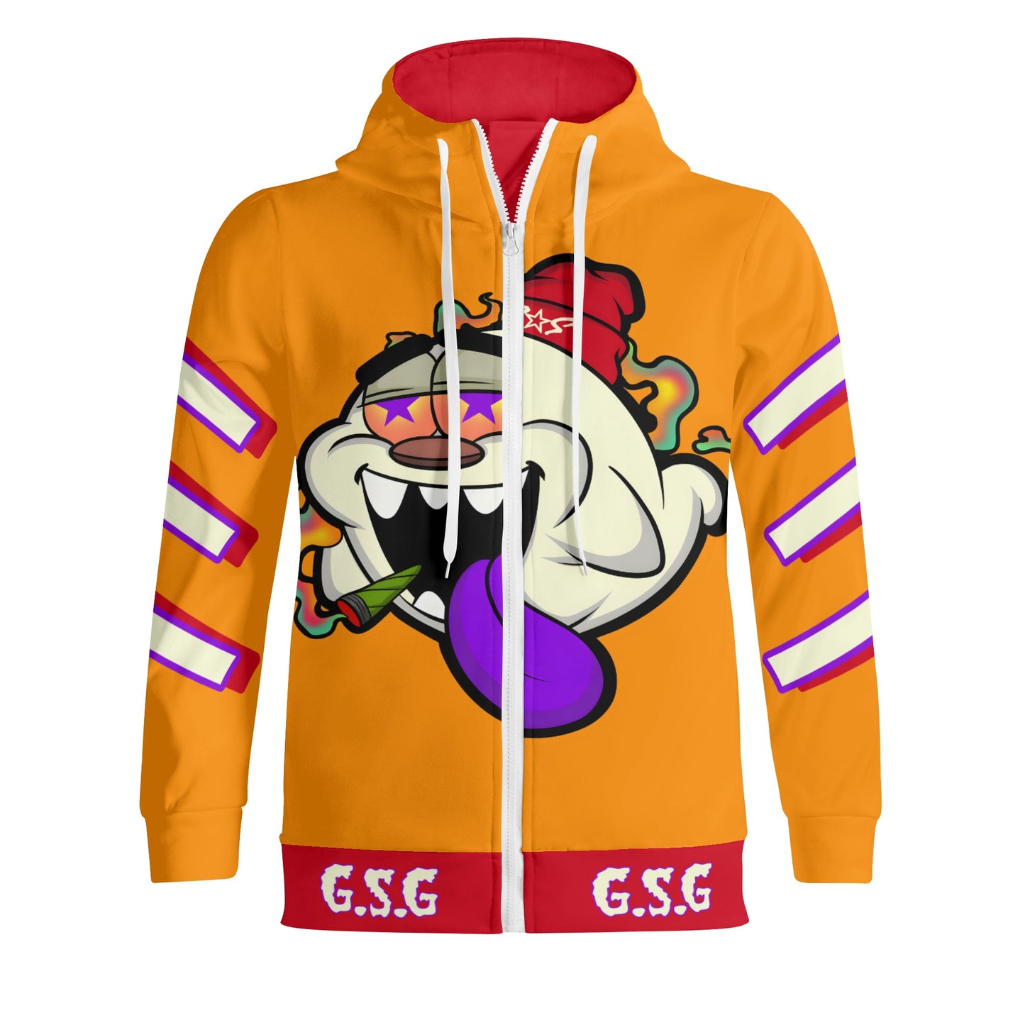 G.S.G Ghost Star Ghouls S.O.S Ghost Edition Orange Adult Full Zip Turtleneck Hoodie Streetwear