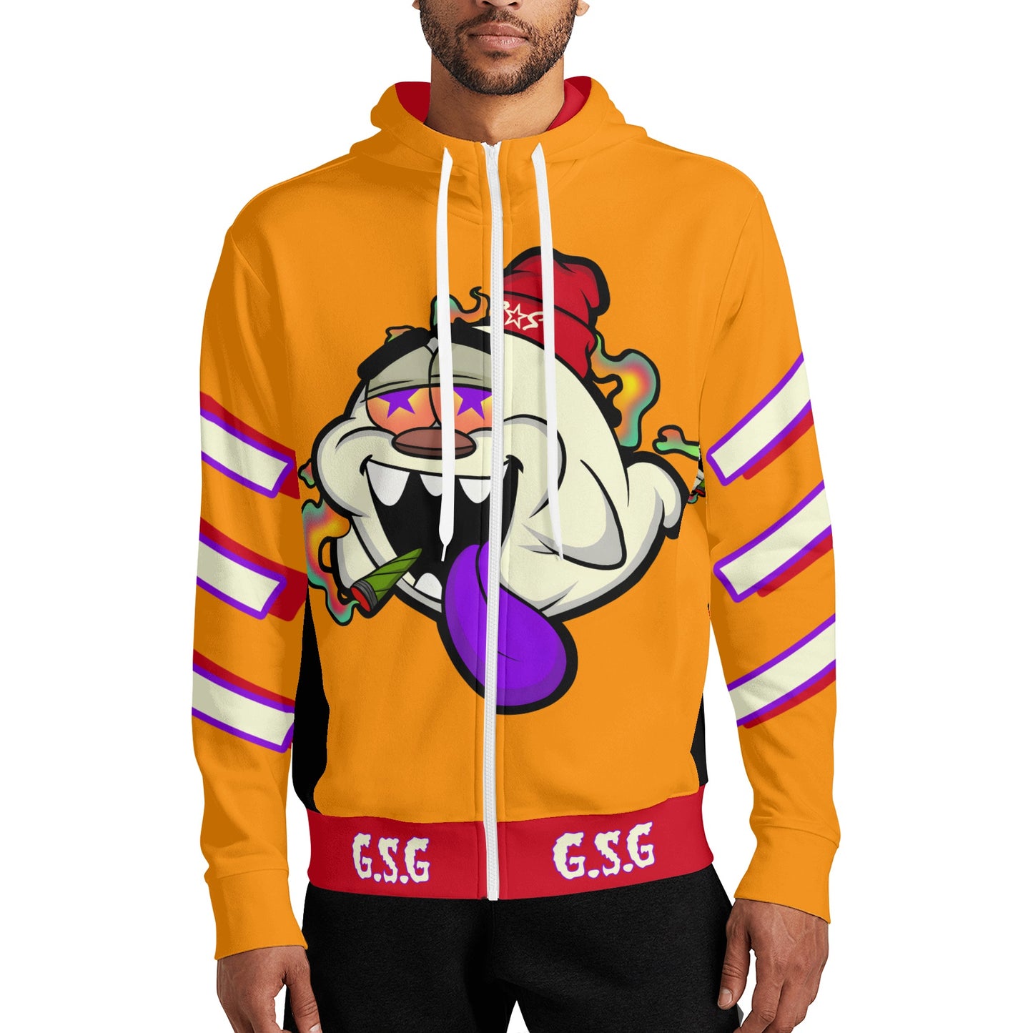 G.S.G Ghost Star Ghouls S.O.S Ghost Edition Orange Adult Full Zip Turtleneck Hoodie Streetwear