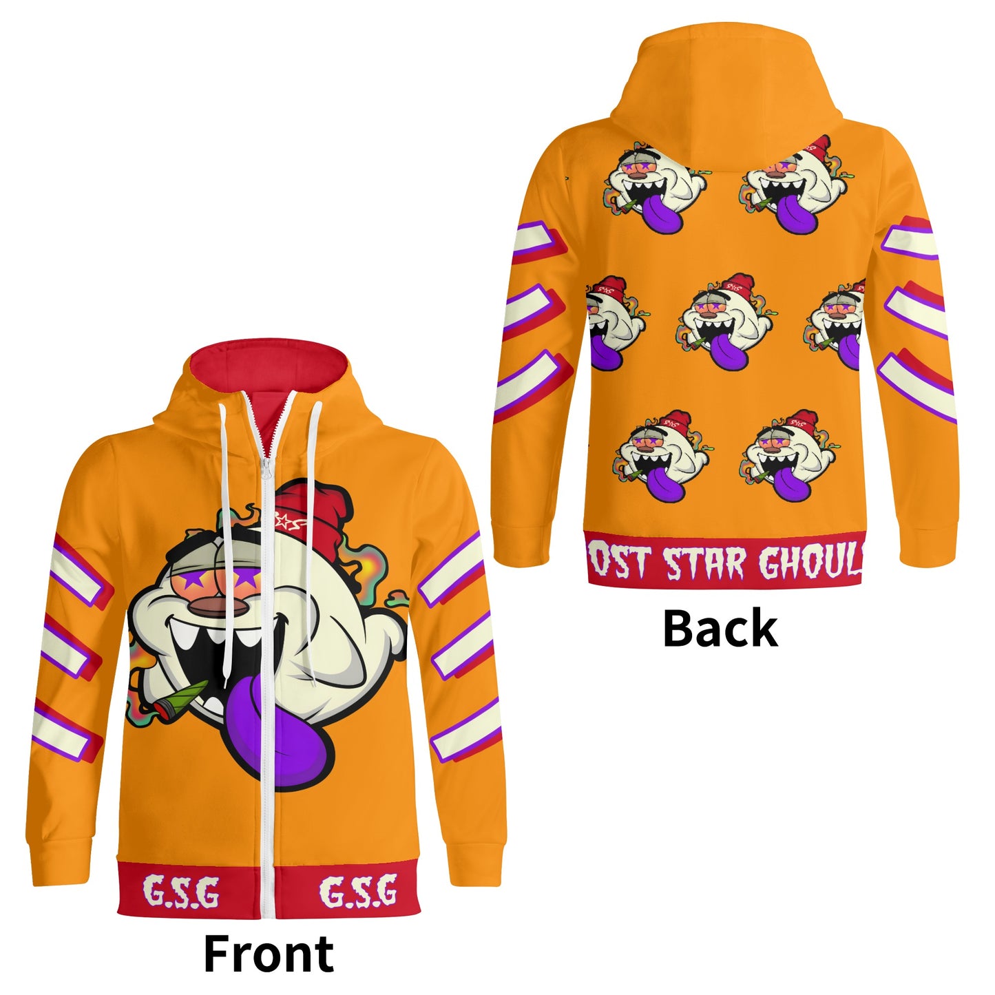 G.S.G Ghost Star Ghouls S.O.S Ghost Edition Orange Adult Full Zip Turtleneck Hoodie Streetwear