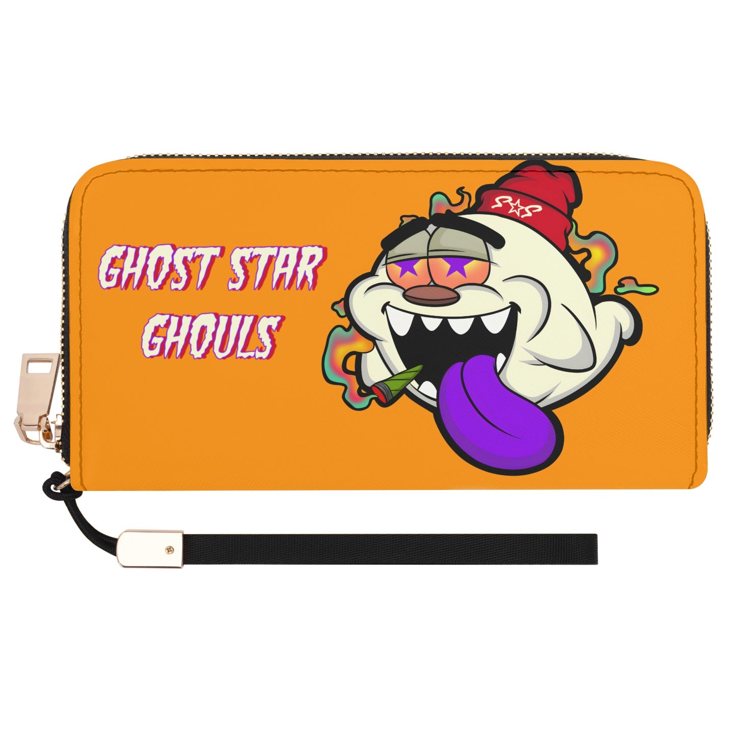 G.S.G Ghost Star Girl Orange Leather Zipper Wristlet Wallet