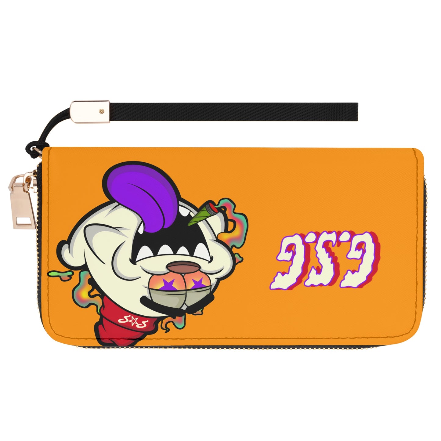 G.S.G Ghost Star Girl Orange Leather Zipper Wristlet Wallet