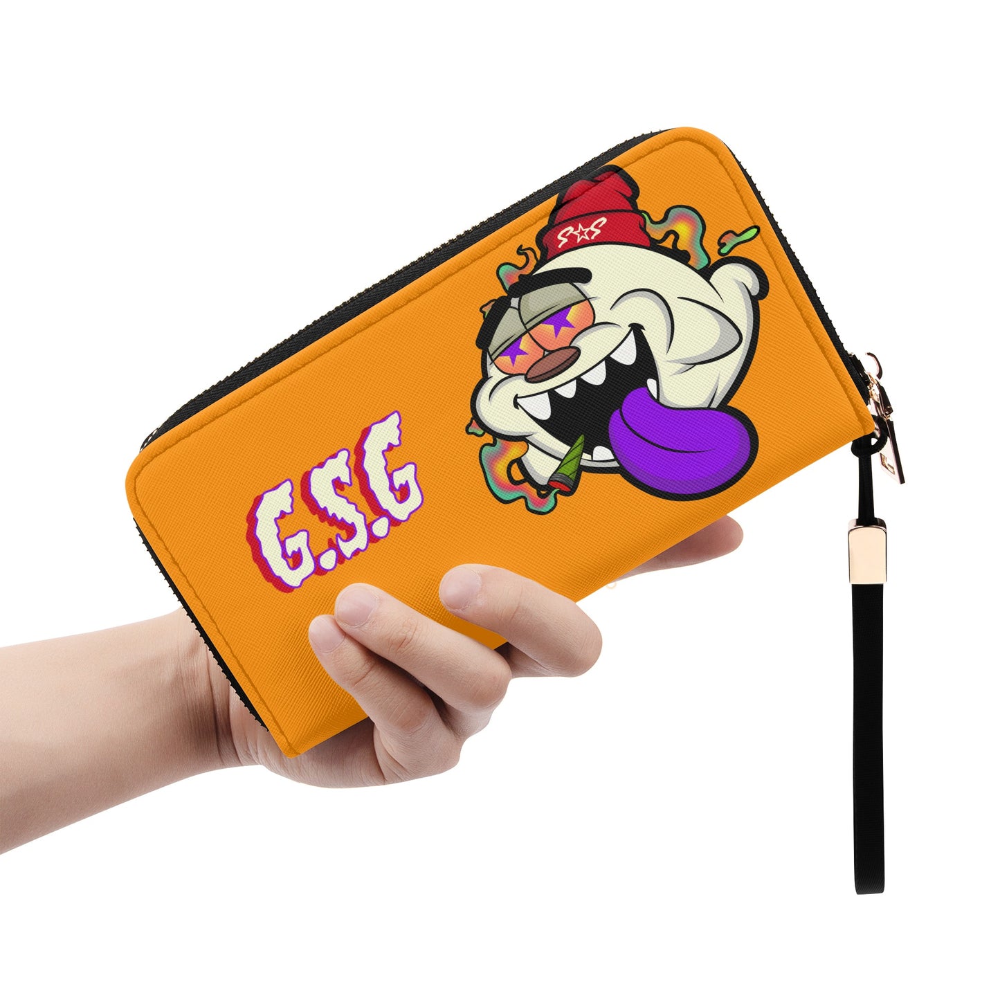 G.S.G Ghost Star Girl Orange Leather Zipper Wristlet Wallet